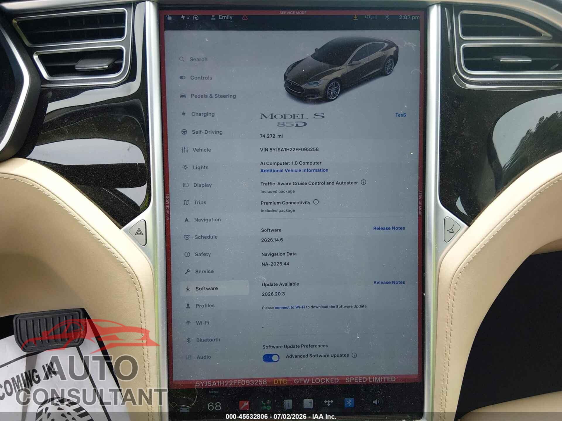TESLA MODEL S 2015 - 5YJSA1H22FF093258