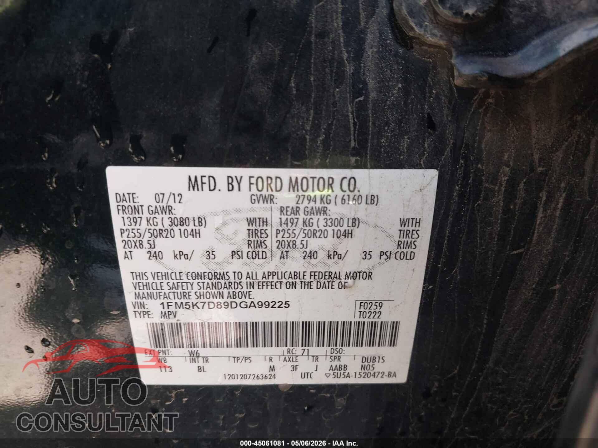 FORD EXPLORER 2013 - 1FM5K7D89DGA99225