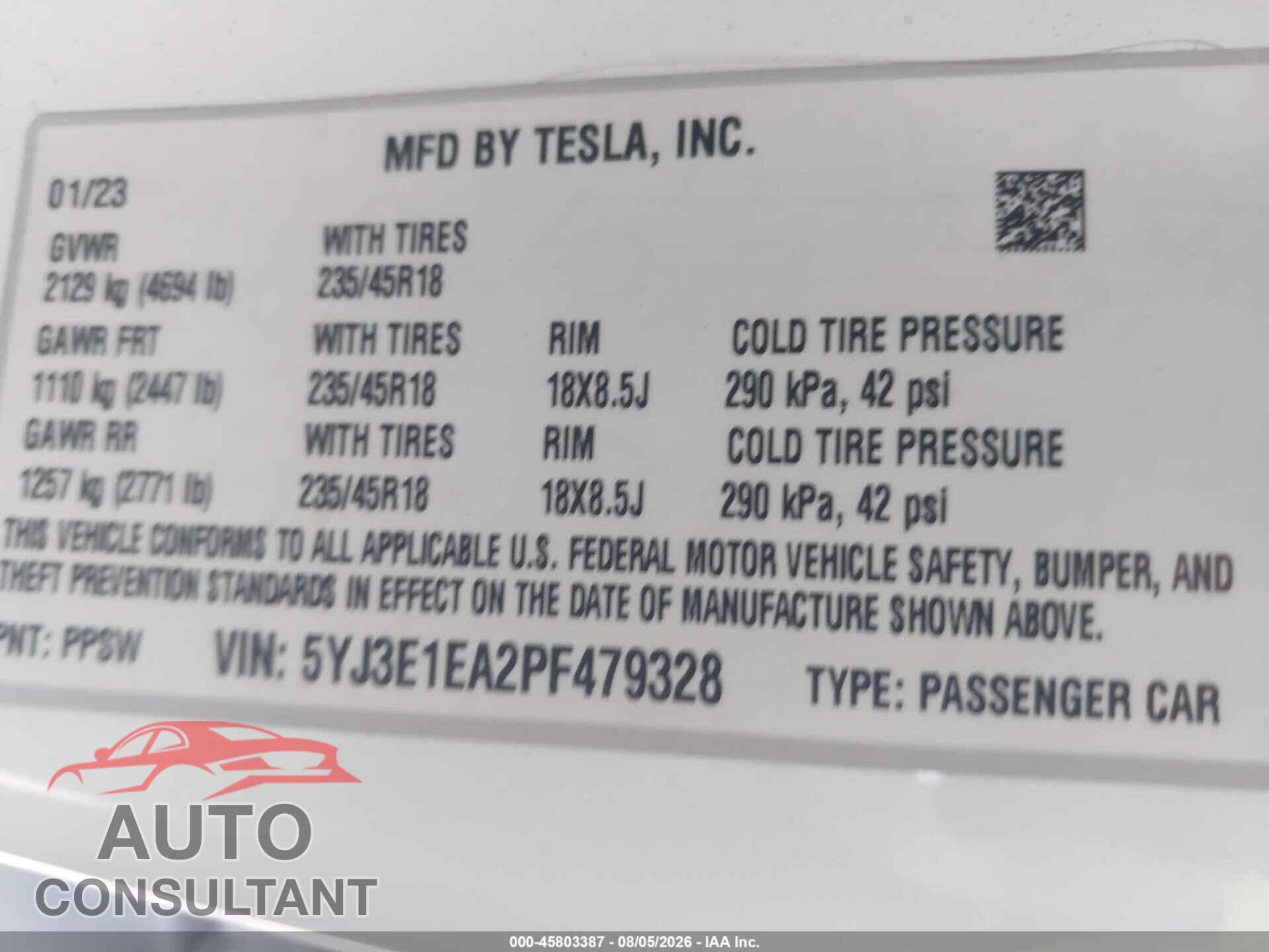 TESLA MODEL 3 2023 - 5YJ3E1EA2PF479328