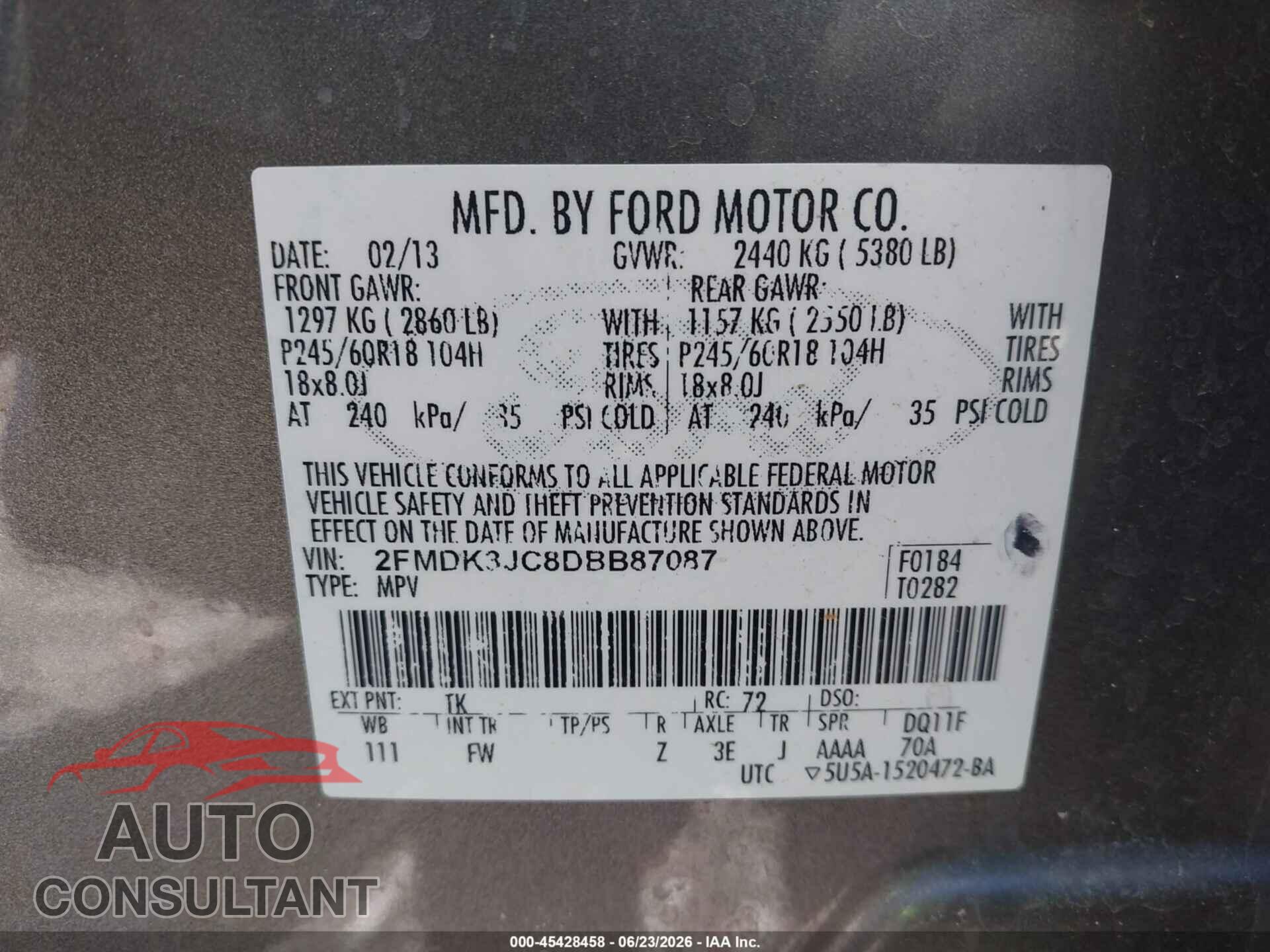 FORD EDGE 2013 - 2FMDK3JC8DBB87087