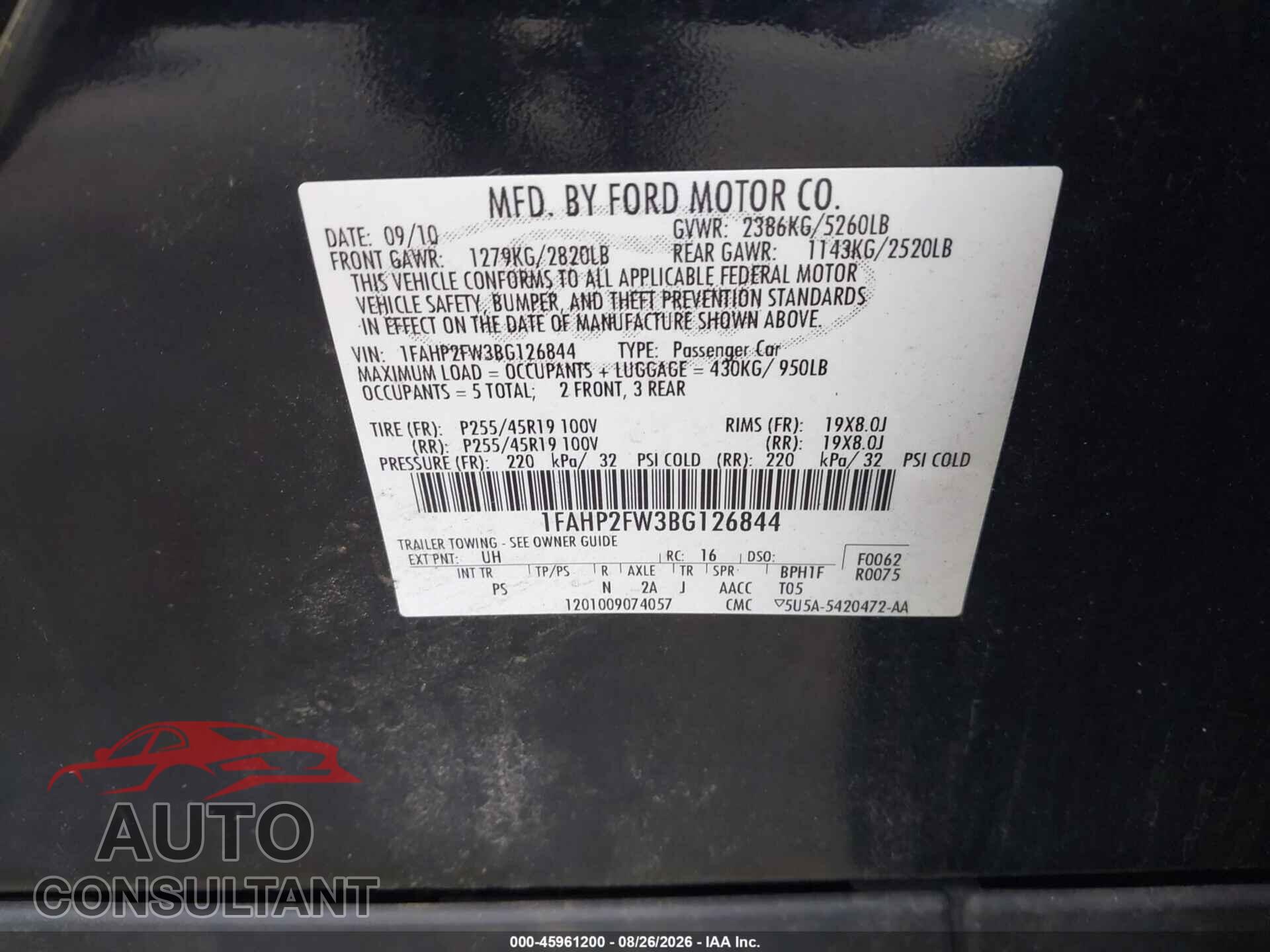 FORD TAURUS 2011 - 1FAHP2FW3BG126844