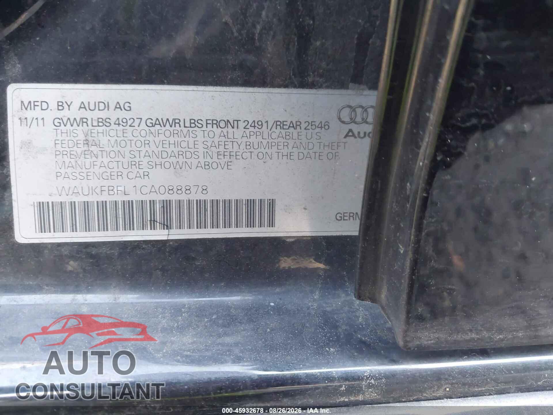 AUDI A4 2012 - WAUKFBFL1CA088878