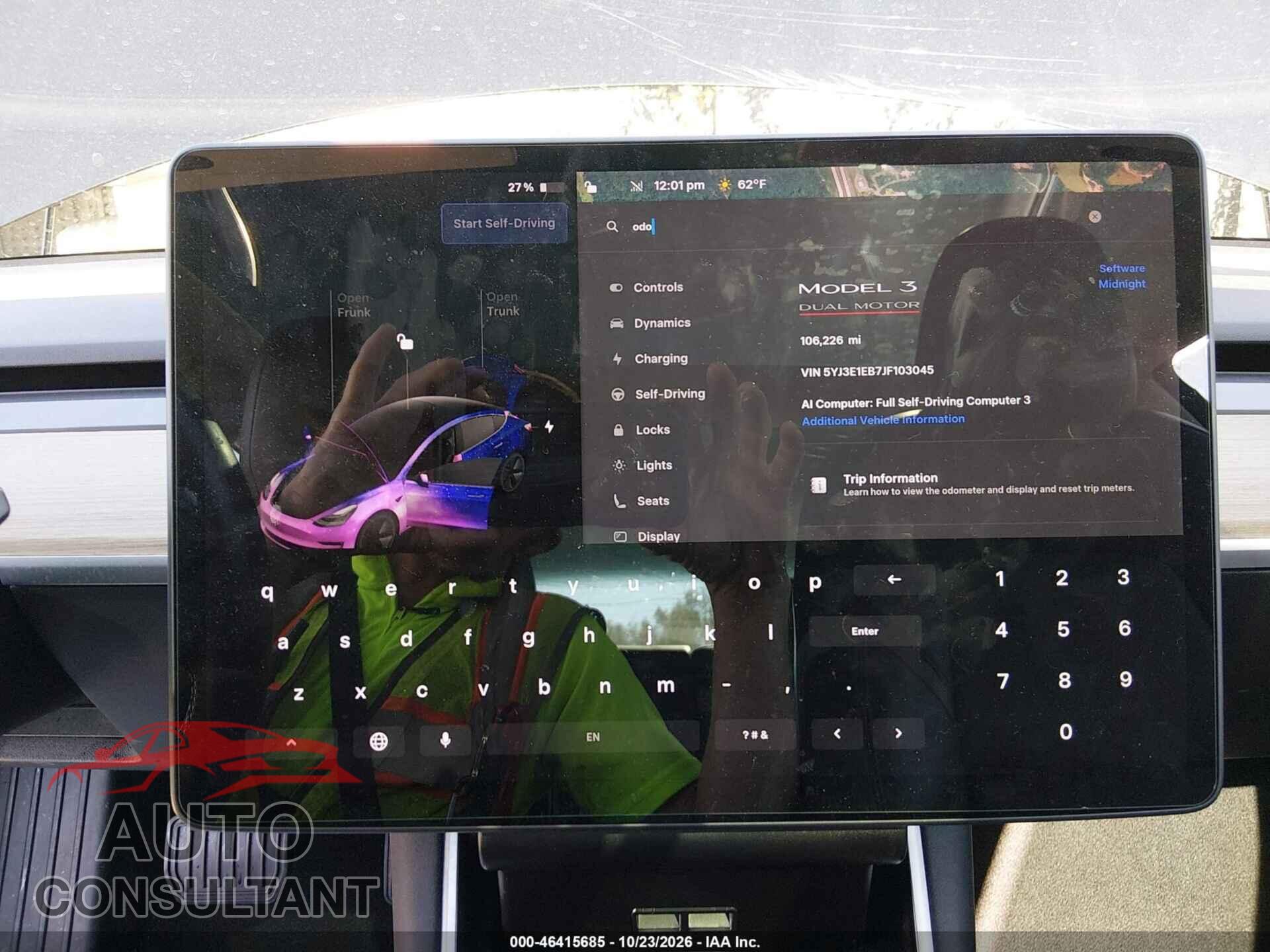TESLA MODEL 3 2018 - 5YJ3E1EB7JF103045