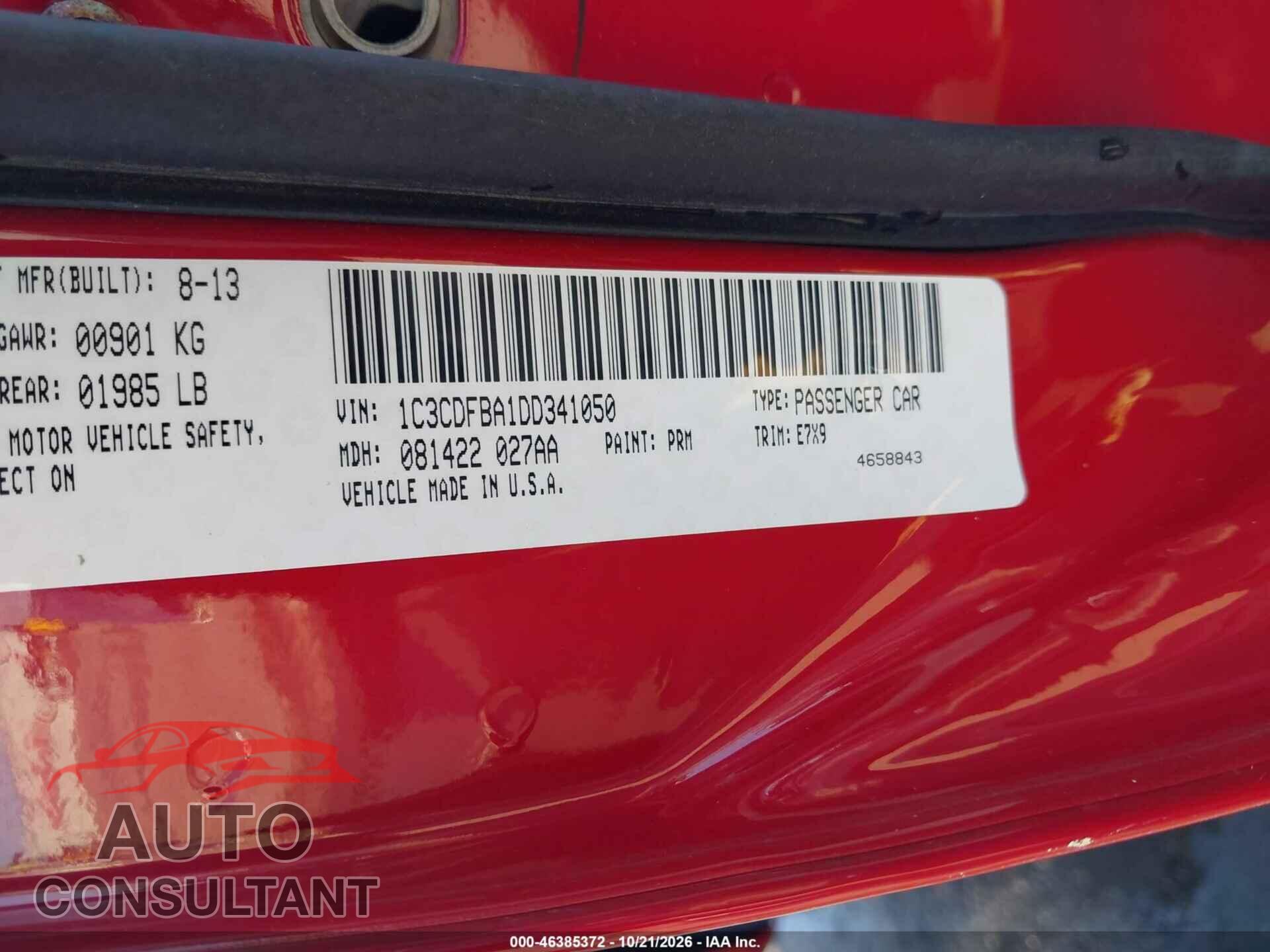 DODGE DART 2013 - 1C3CDFBA1DD341050