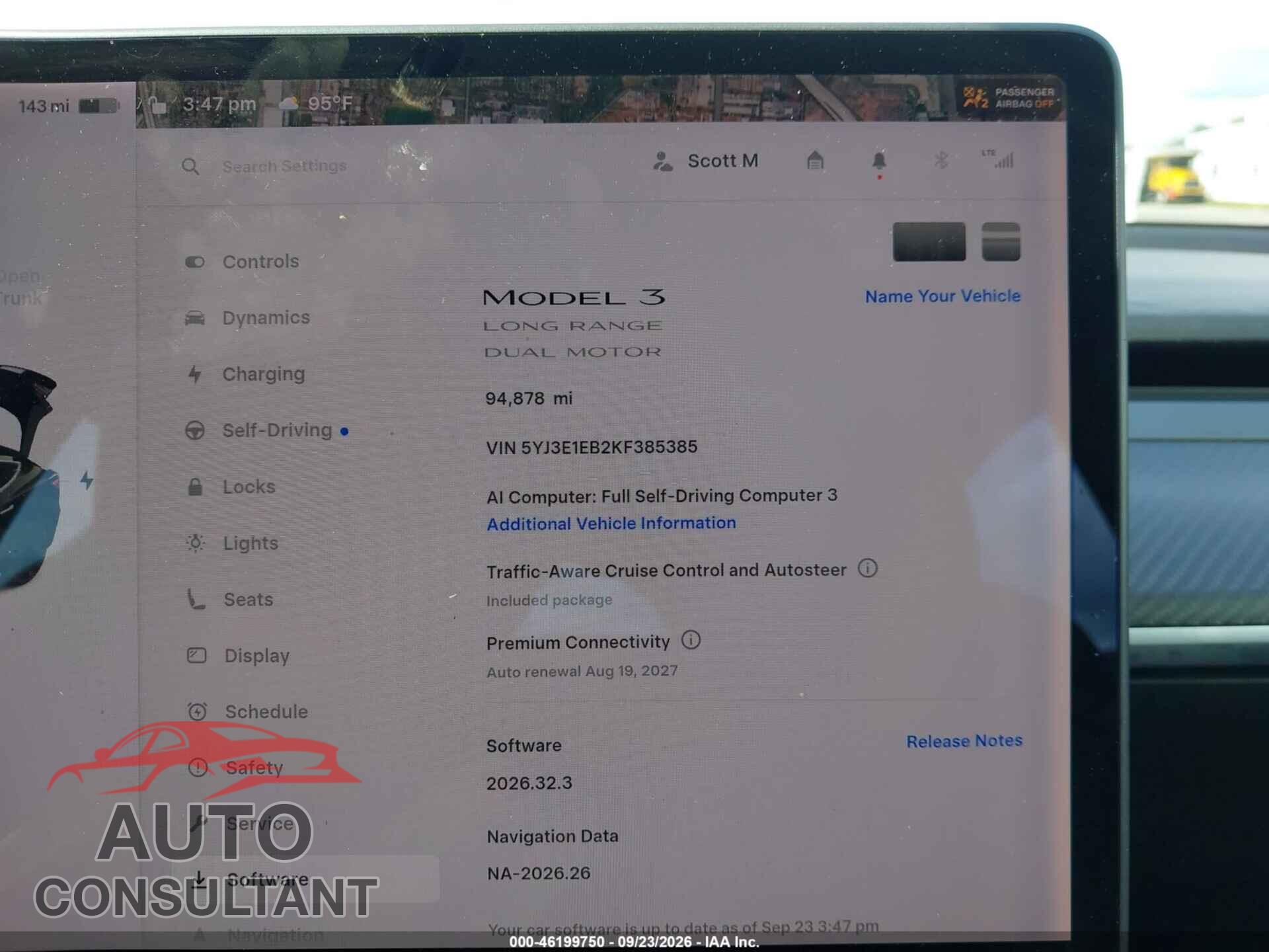 TESLA MODEL 3 2019 - 5YJ3E1EB2KF385385