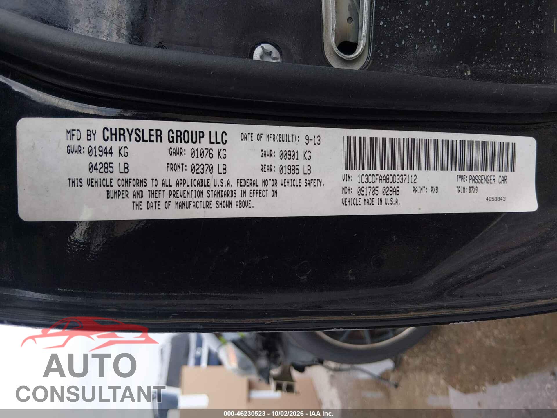 DODGE DART 2013 - 1C3CDFAA8DD337112