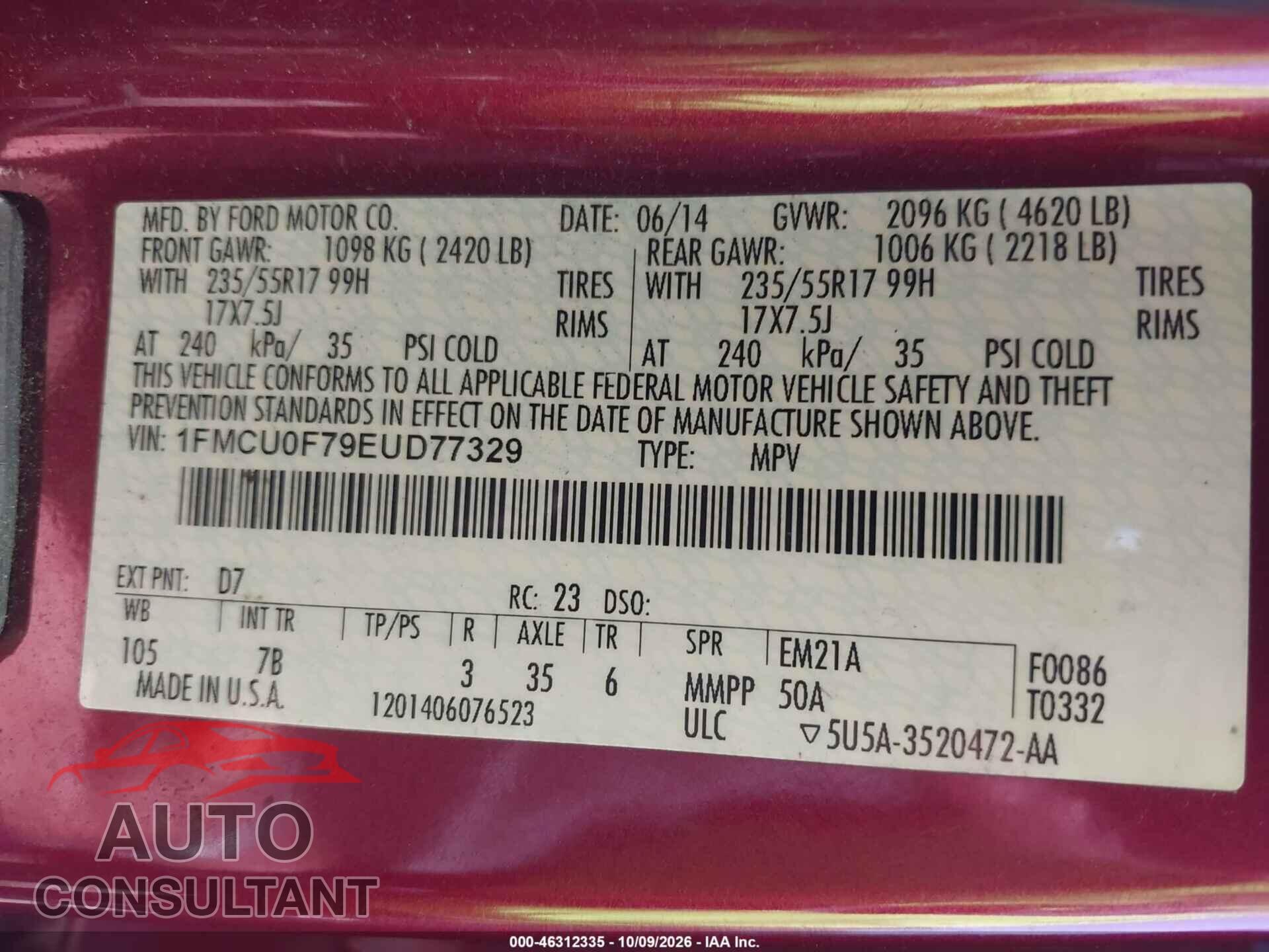 FORD ESCAPE 2014 - 1FMCU0F79EUD77329