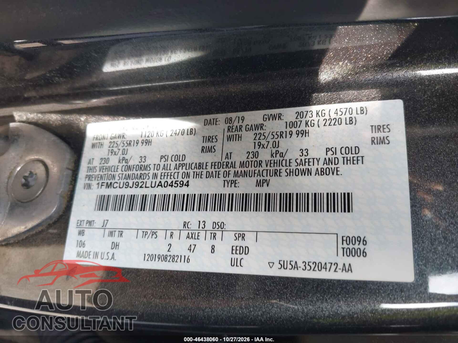 FORD ESCAPE 2020 - 1FMCU9J92LUA04594