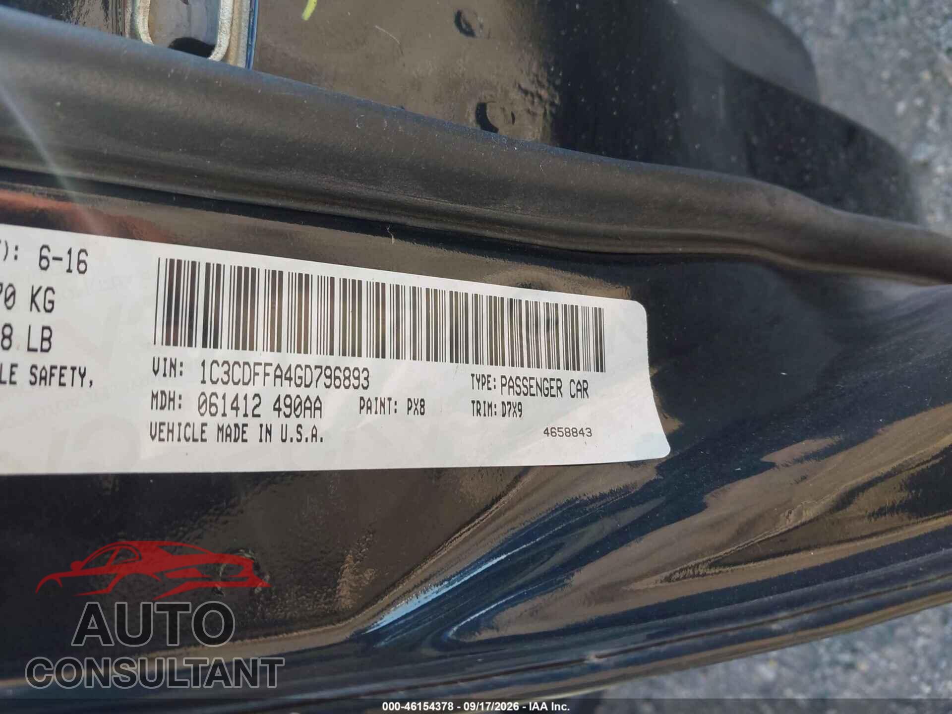 DODGE DART 2016 - 1C3CDFFA4GD796893