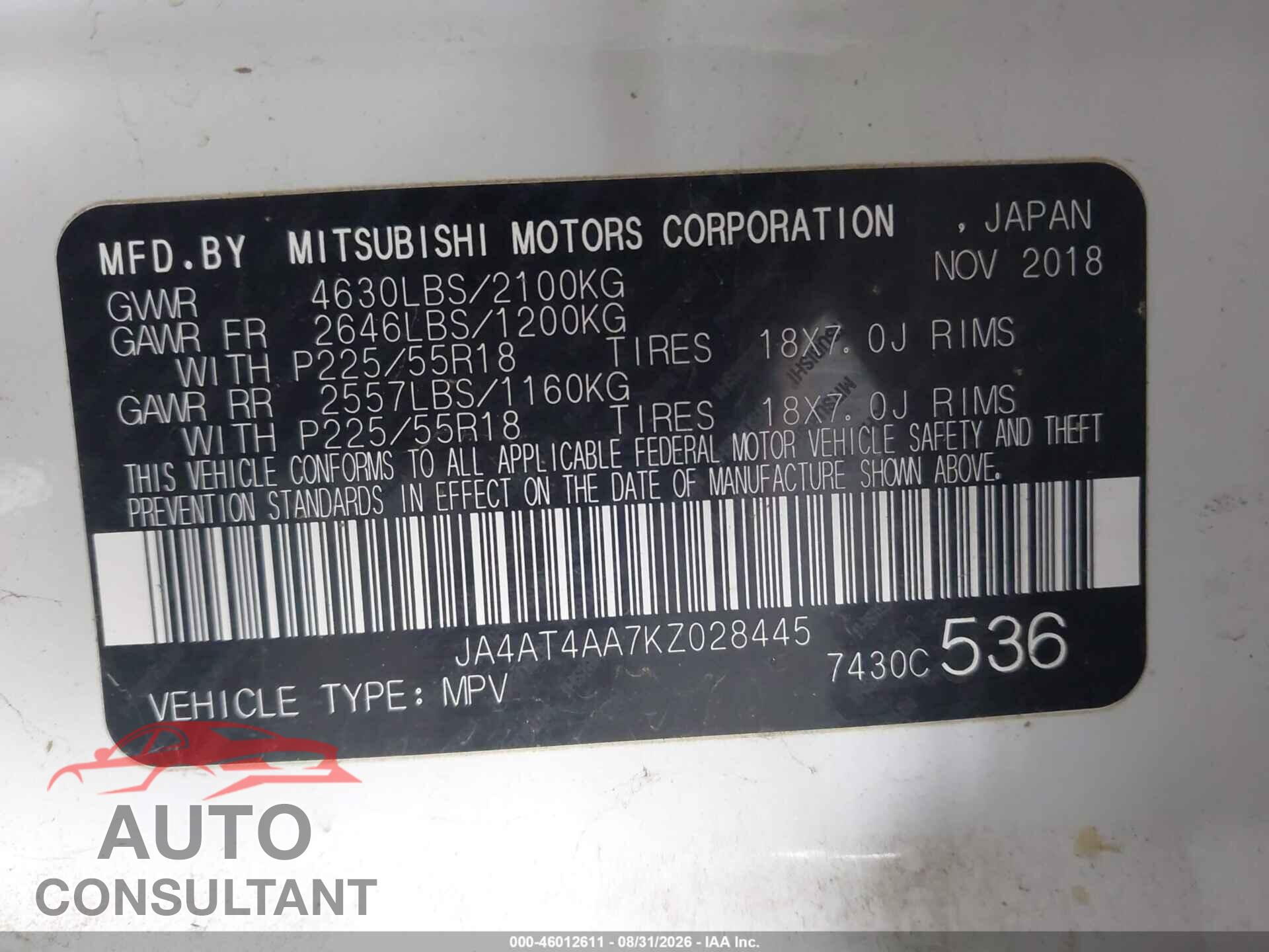 MITSUBISHI ECLIPSE CROSS 2019 - JA4AT4AA7KZ028445