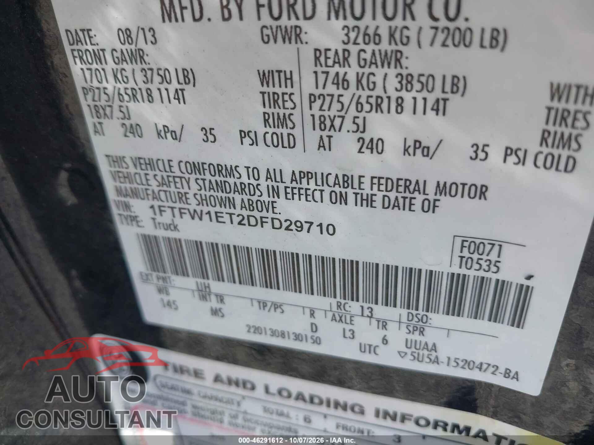 FORD F-150 2013 - 1FTFW1ET2DFD29710