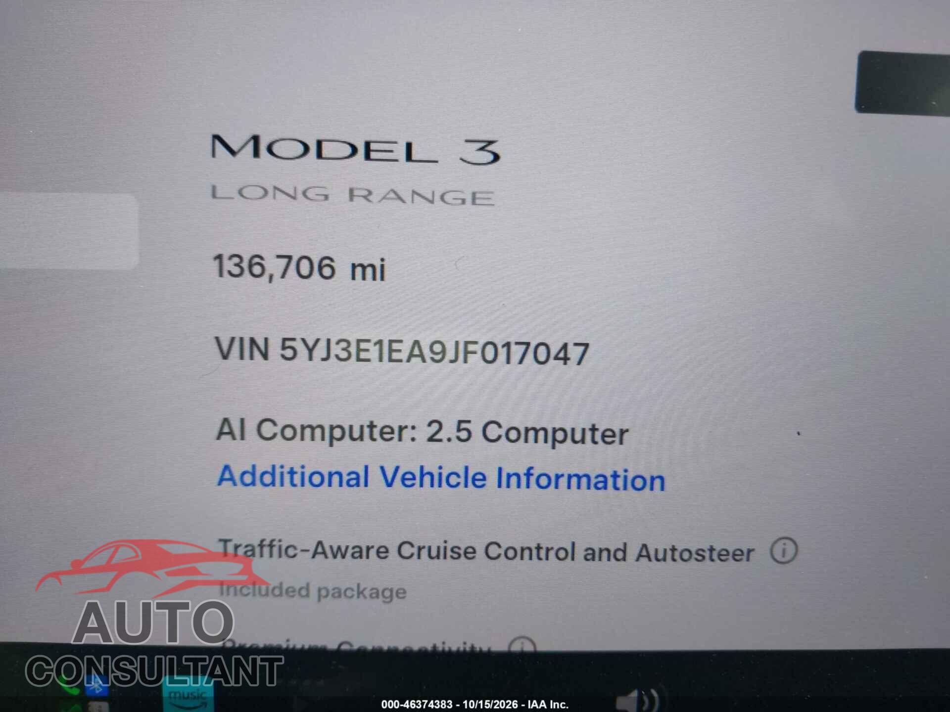 TESLA MODEL 3 2018 - 5YJ3E1EA9JF017047