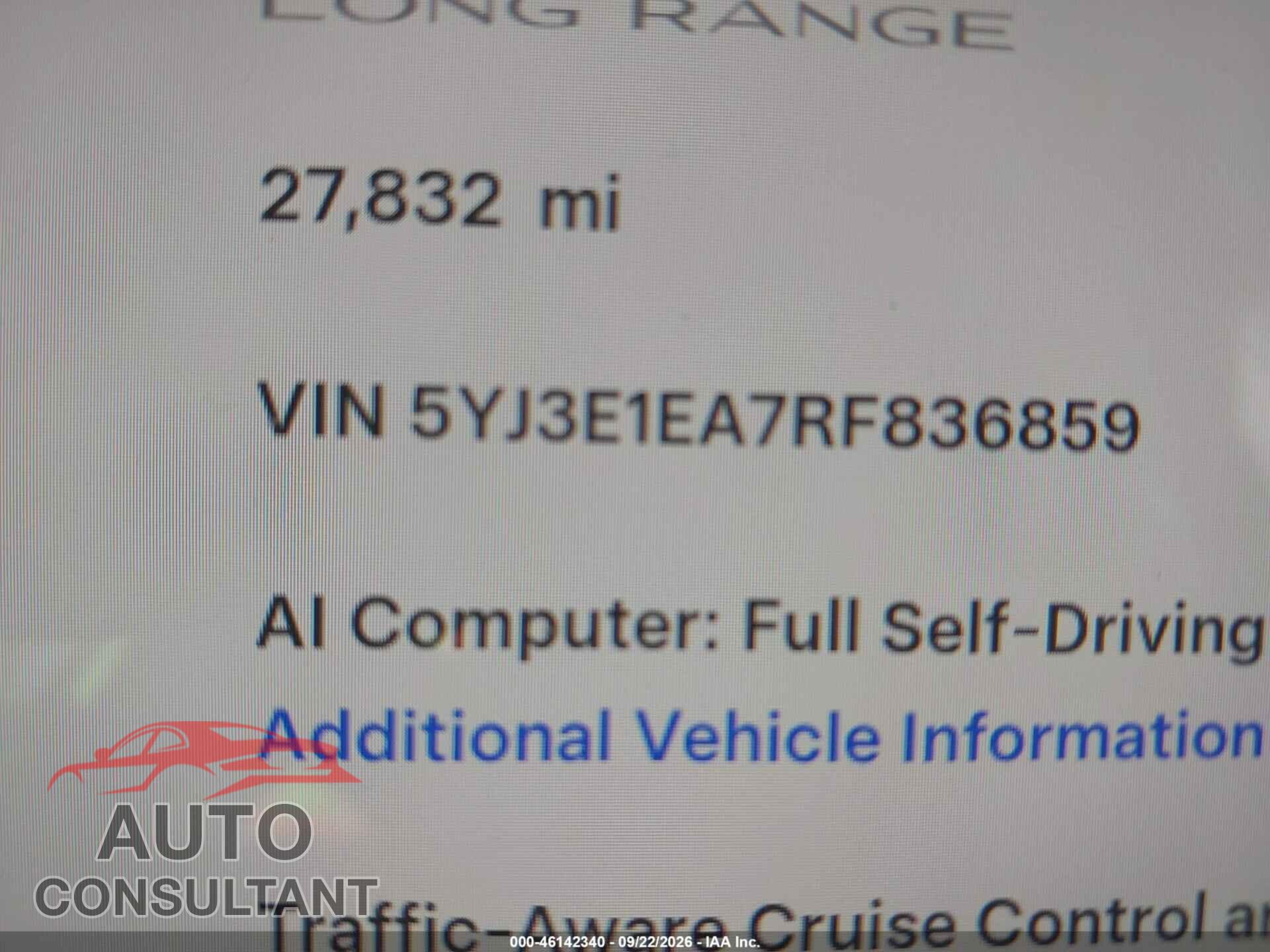 TESLA MODEL 3 2024 - 5YJ3E1EA7RF836859