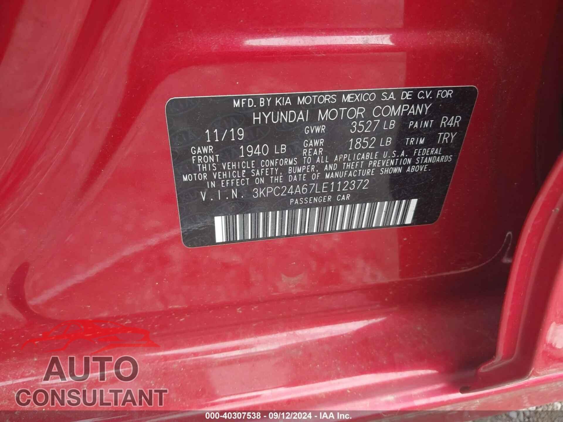 HYUNDAI ACCENT 2020 - 3KPC24A67LE112372