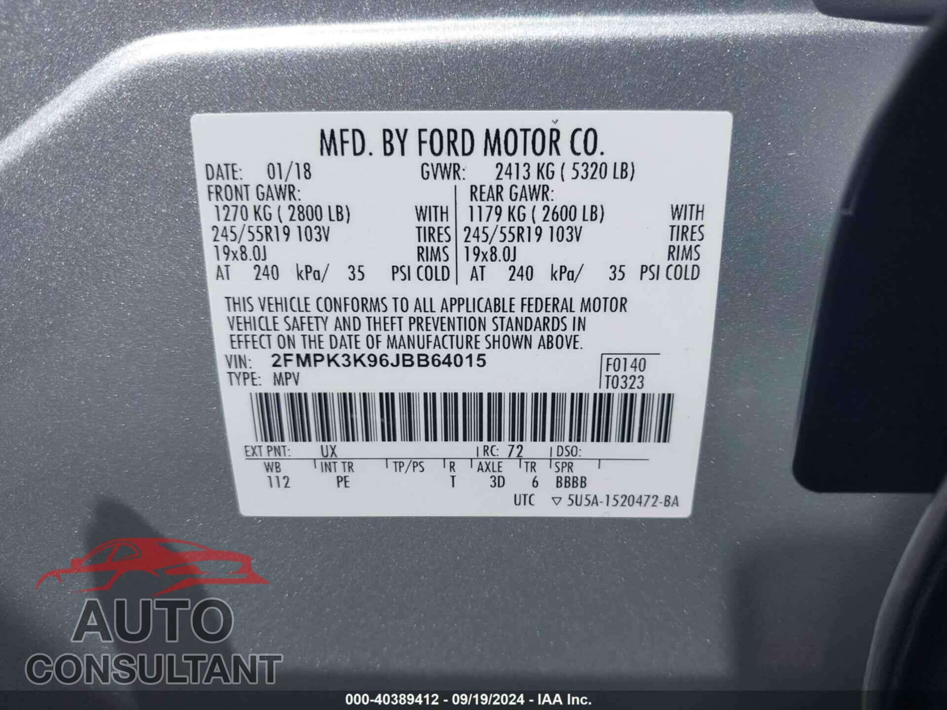 FORD EDGE 2018 - 2FMPK3K96JBB64015