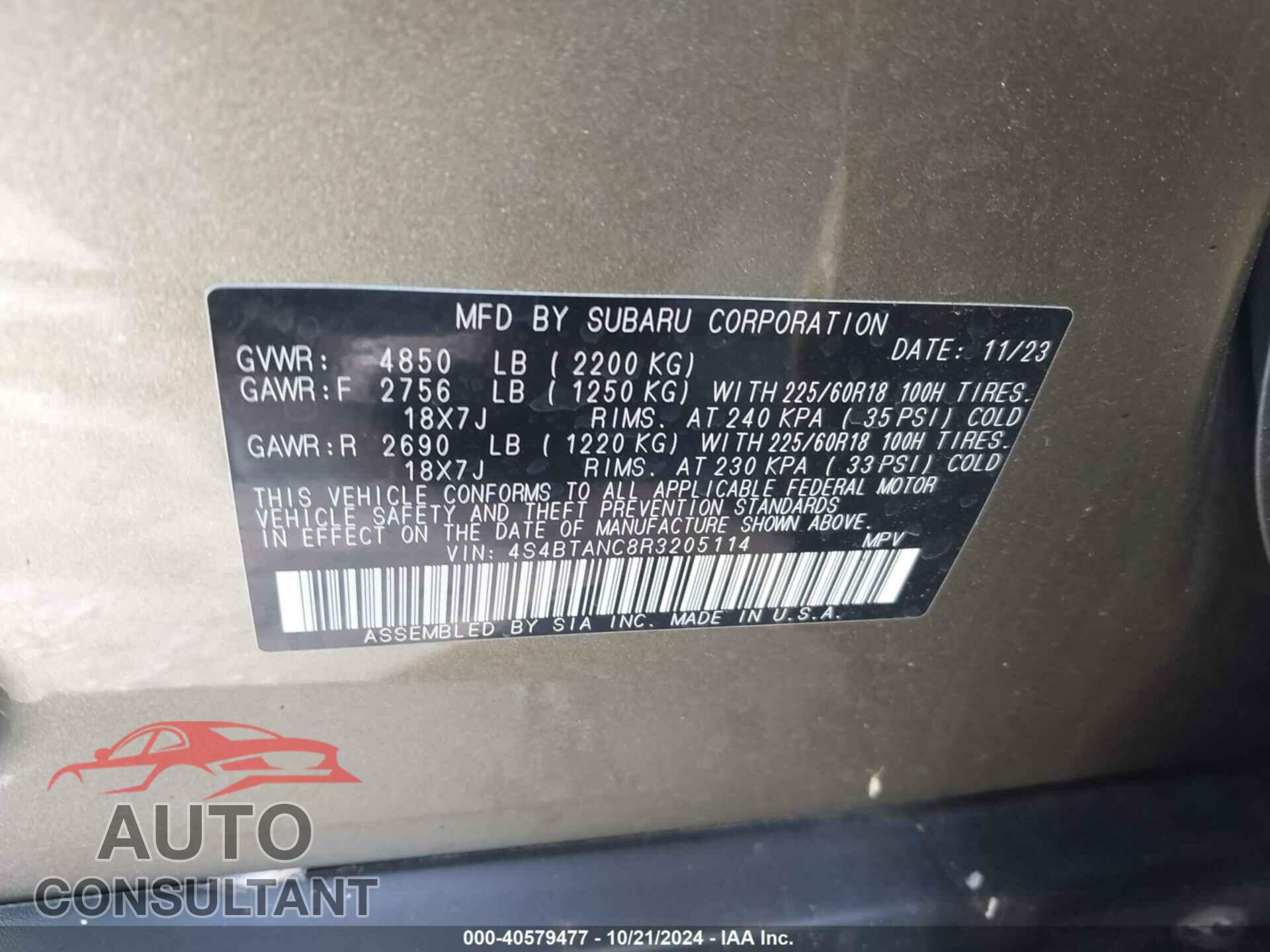 SUBARU OUTBACK 2024 - 4S4BTANC8R3205114