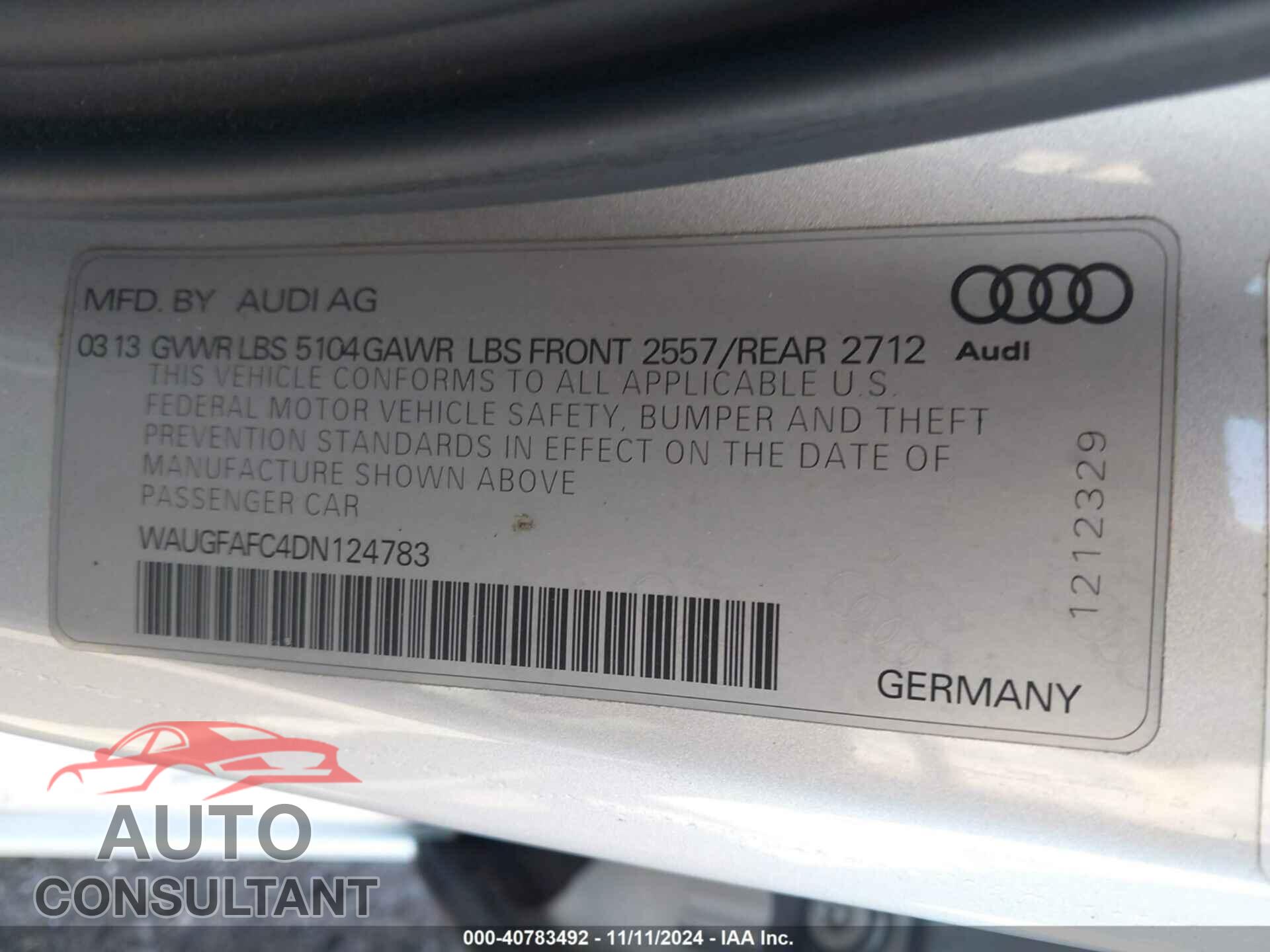 AUDI A6 2013 - WAUGFAFC4DN124783