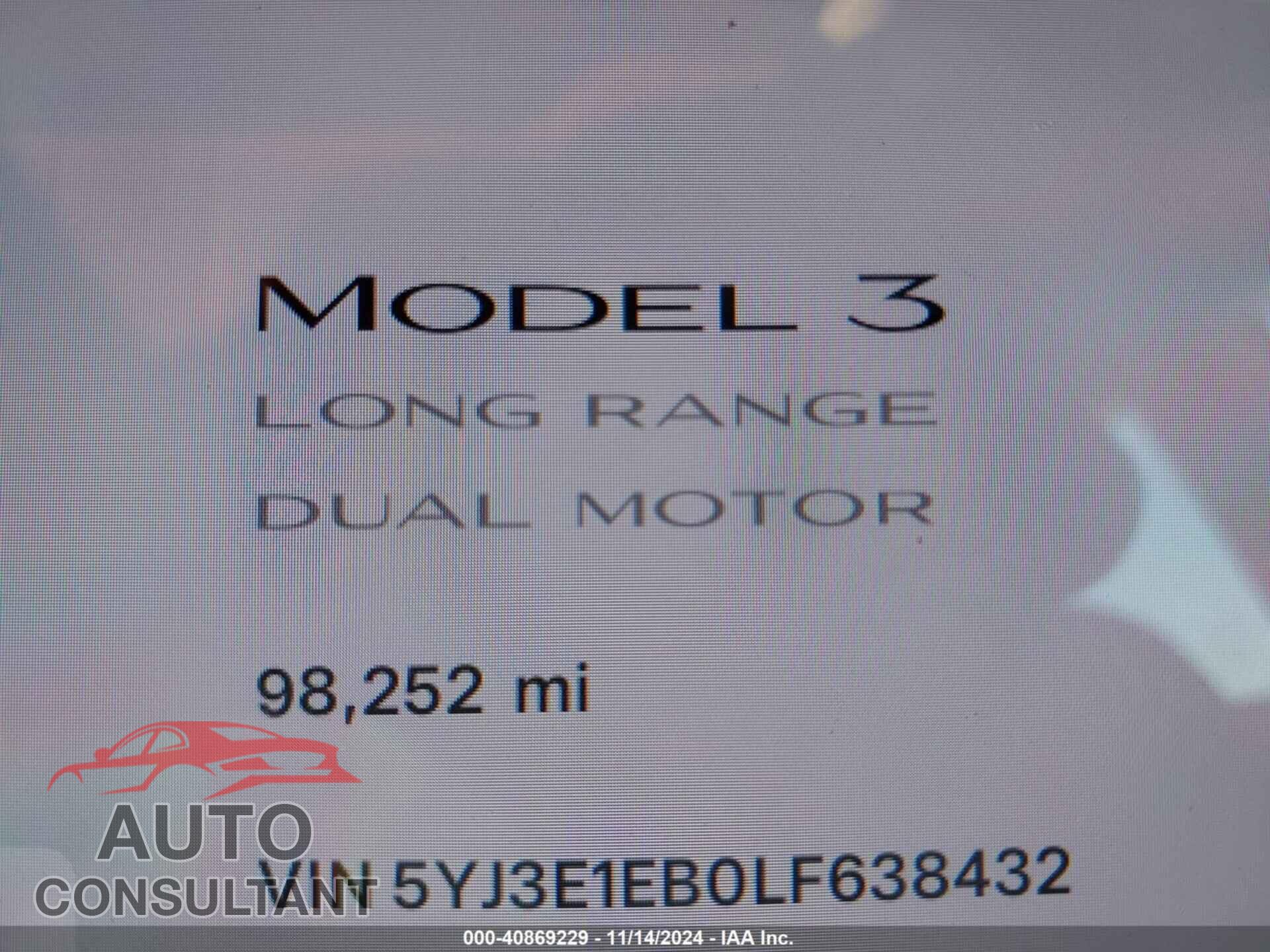 TESLA MODEL 3 2020 - 5YJ3E1EB0LF638432