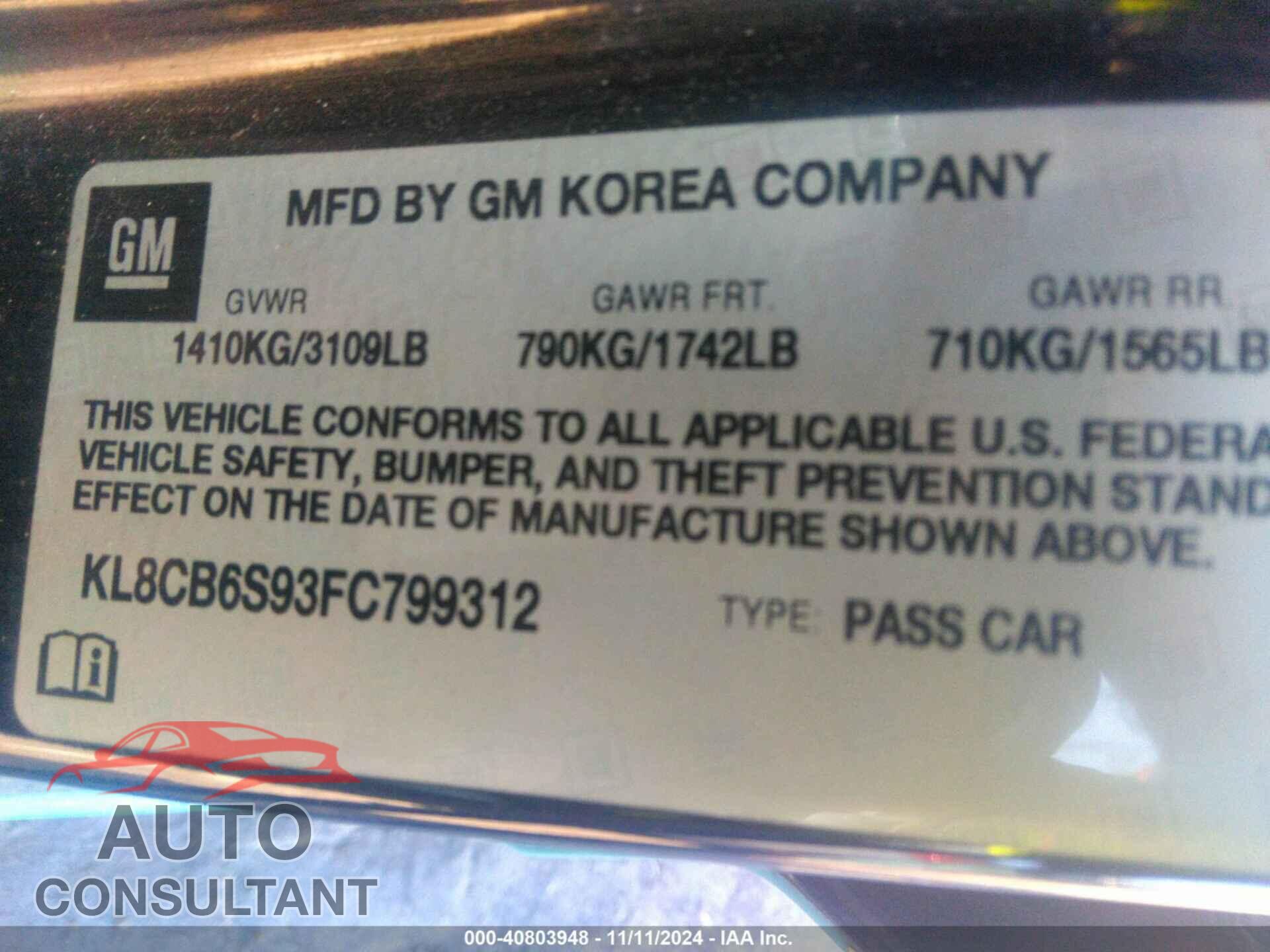 CHEVROLET SPARK 2015 - KL8CB6S93FC799312