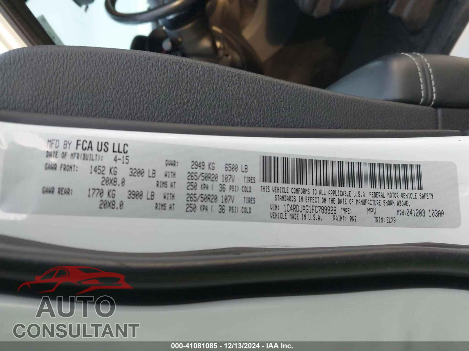 DODGE DURANGO 2015 - 1C4RDJAG1FC789828