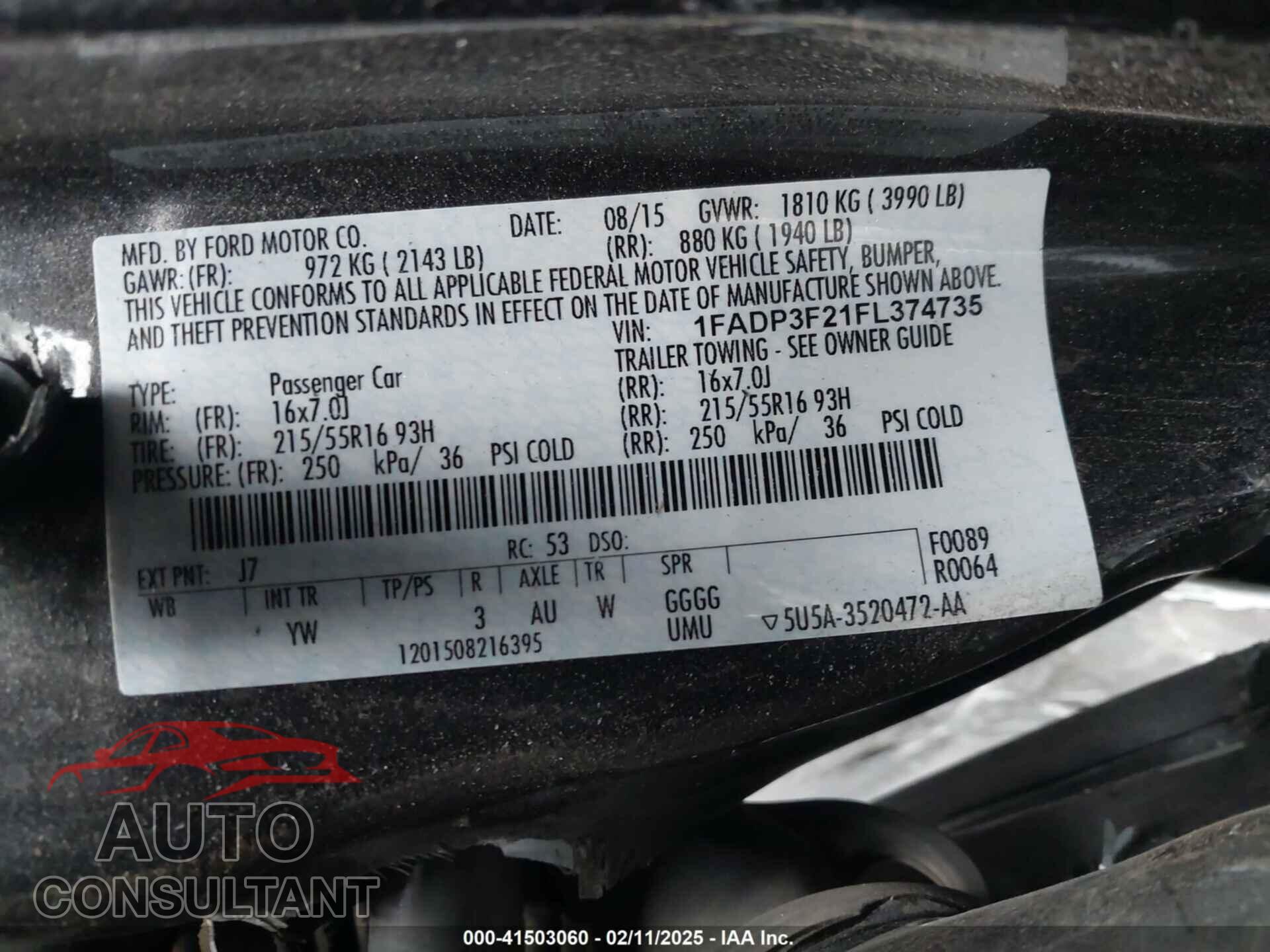 FORD FOCUS 2015 - 1FADP3F21FL374735