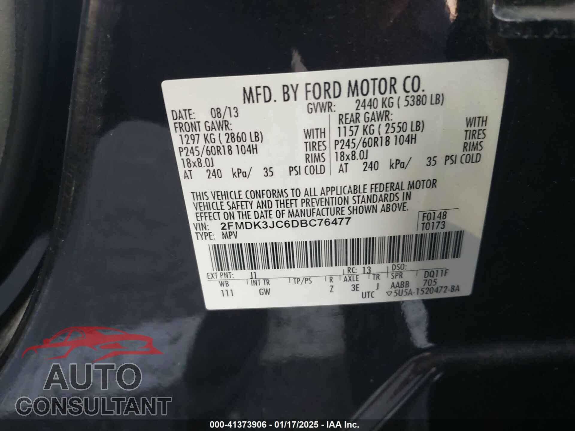FORD EDGE 2013 - 2FMDK3JC6DBC76477