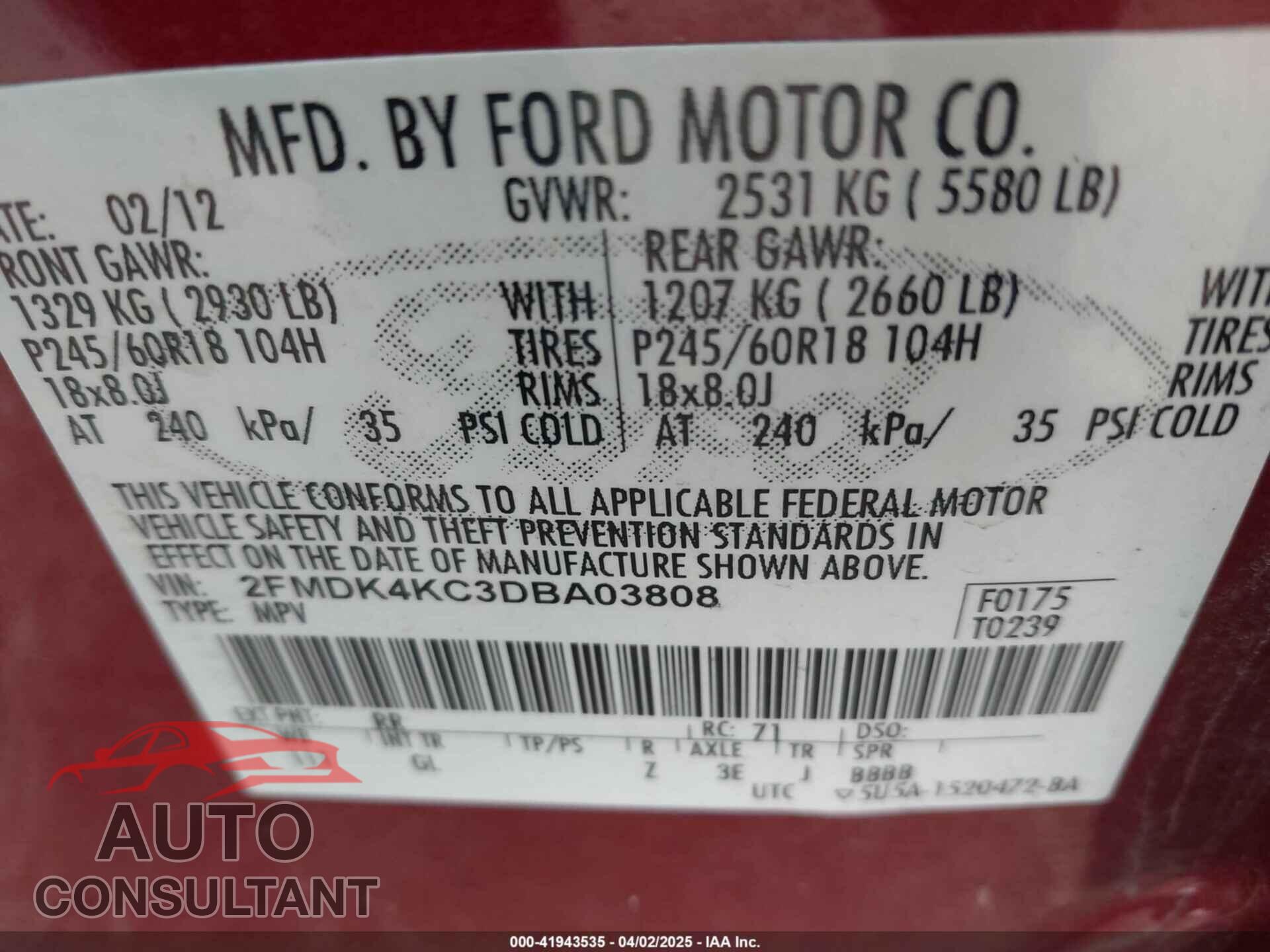 FORD EDGE 2013 - 2FMDK4KC3DBA03808
