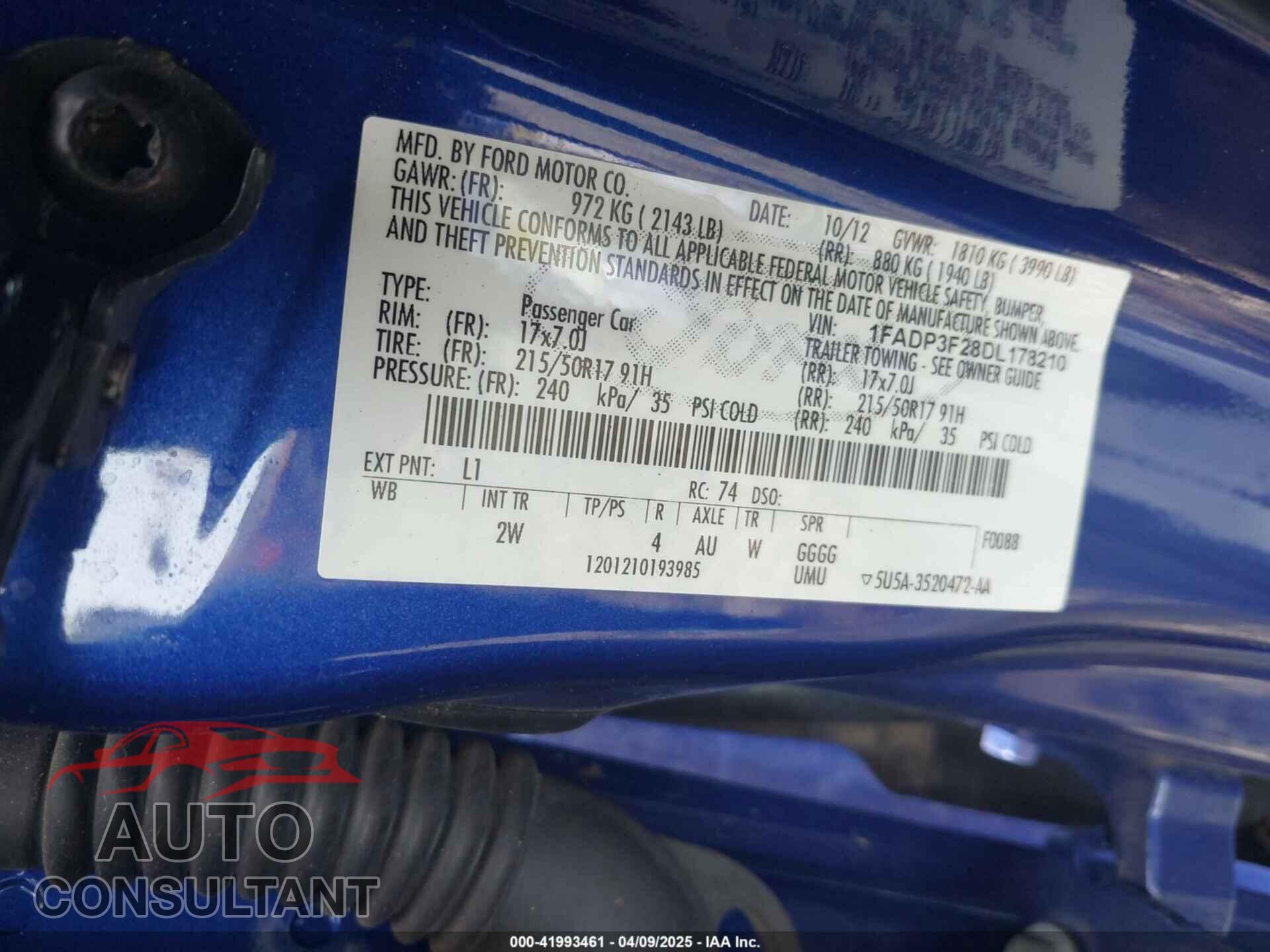 FORD FOCUS 2013 - 1FADP3F28DL178210