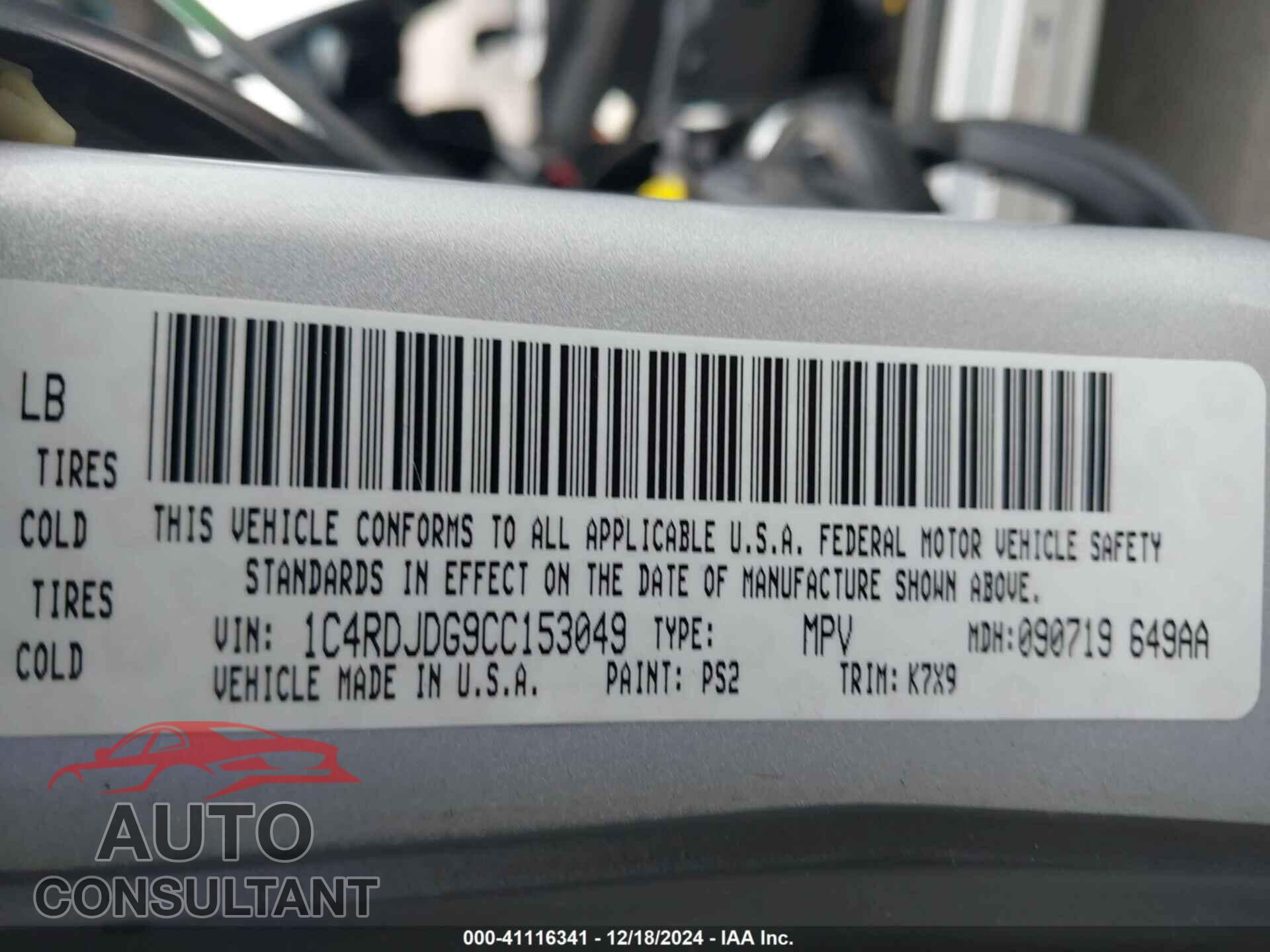 DODGE DURANGO 2012 - 1C4RDJDG9CC153049