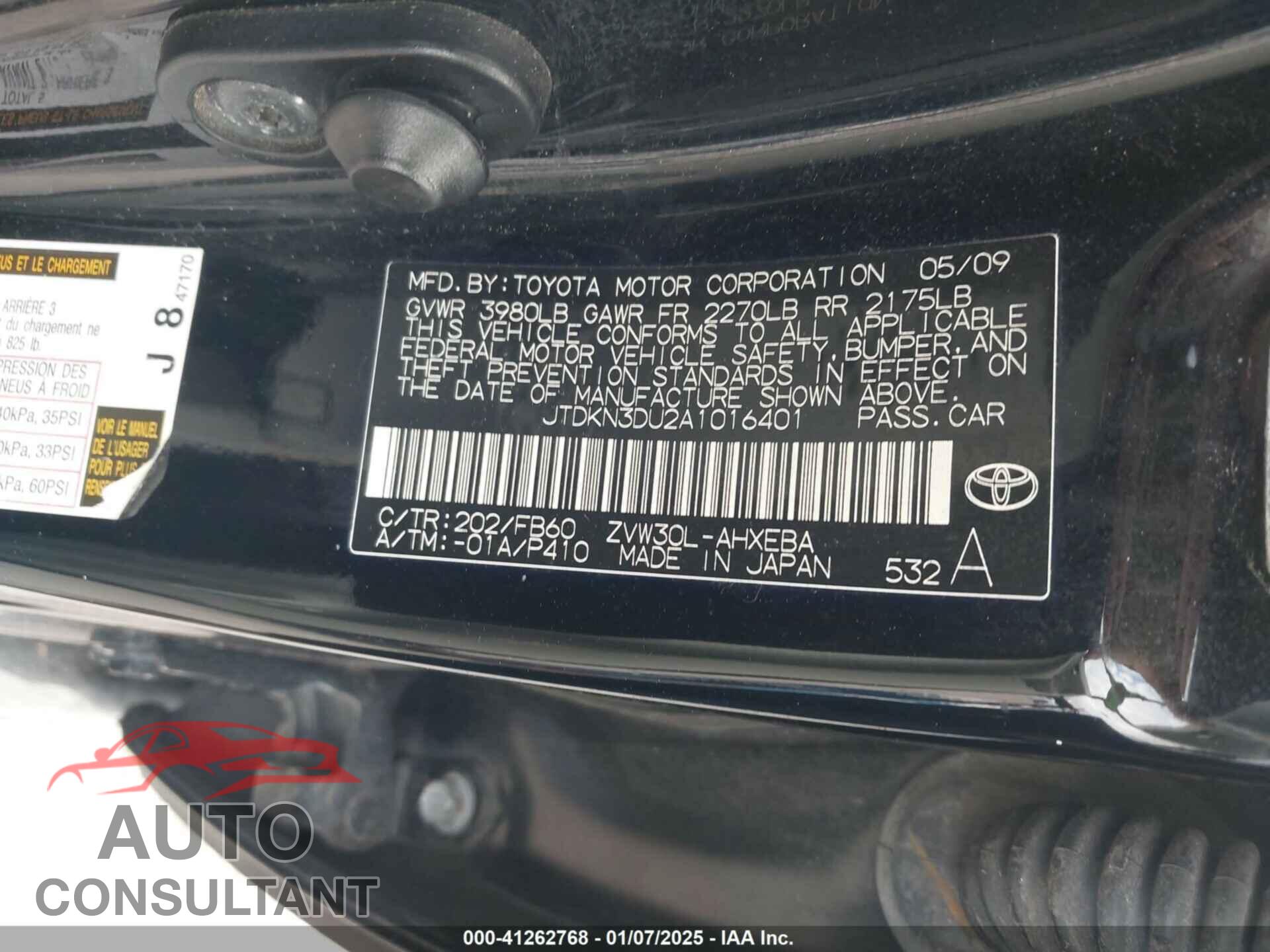 TOYOTA PRIUS 2010 - JTDKN3DU2A1016401