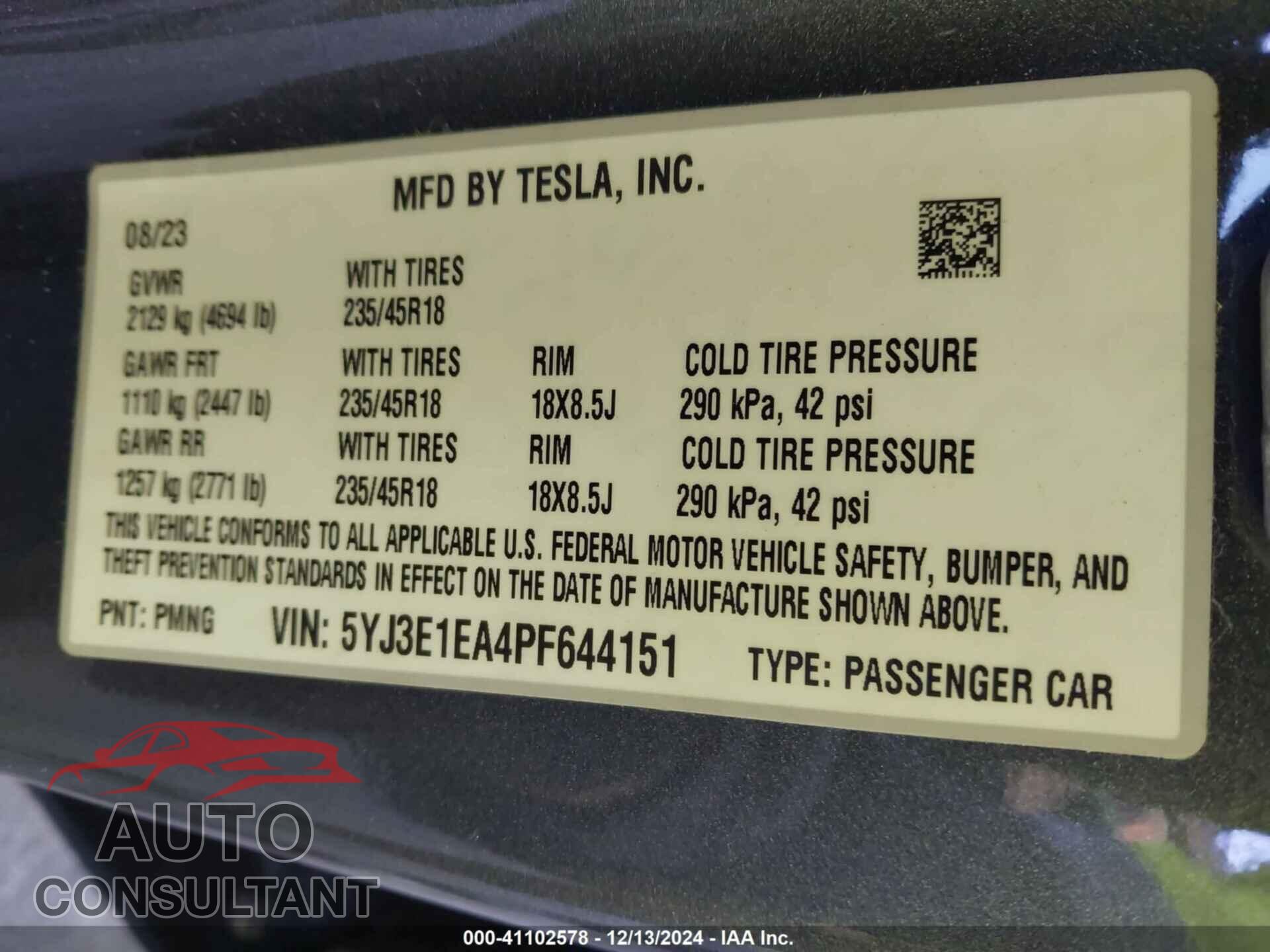TESLA MODEL 3 2023 - 5YJ3E1EA4PF644151
