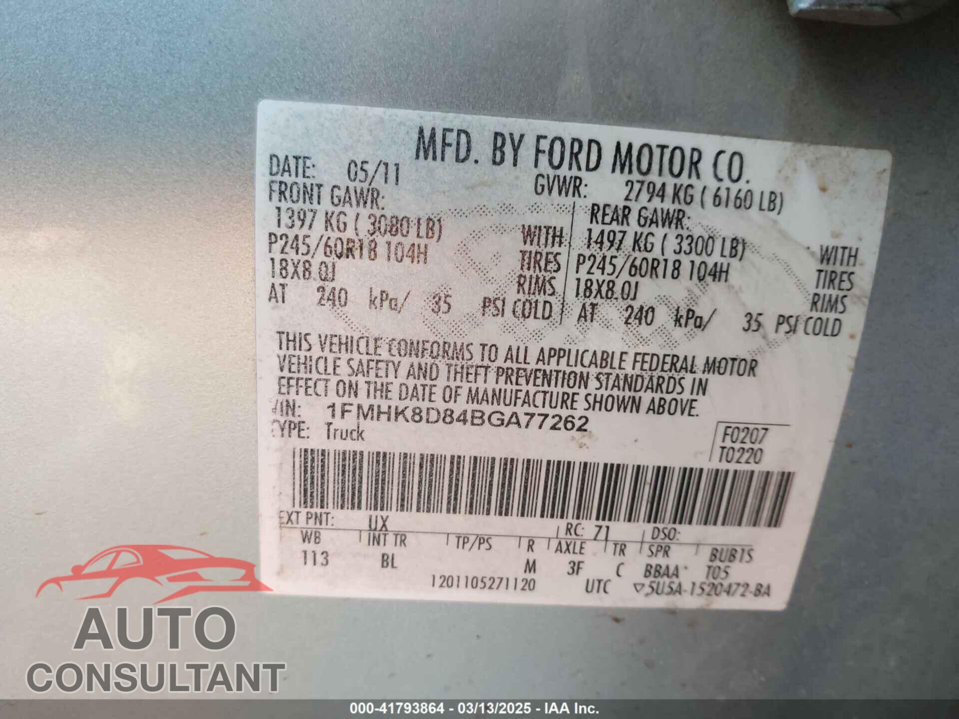 FORD EXPLORER 2011 - 1FMHK8D84BGA77262