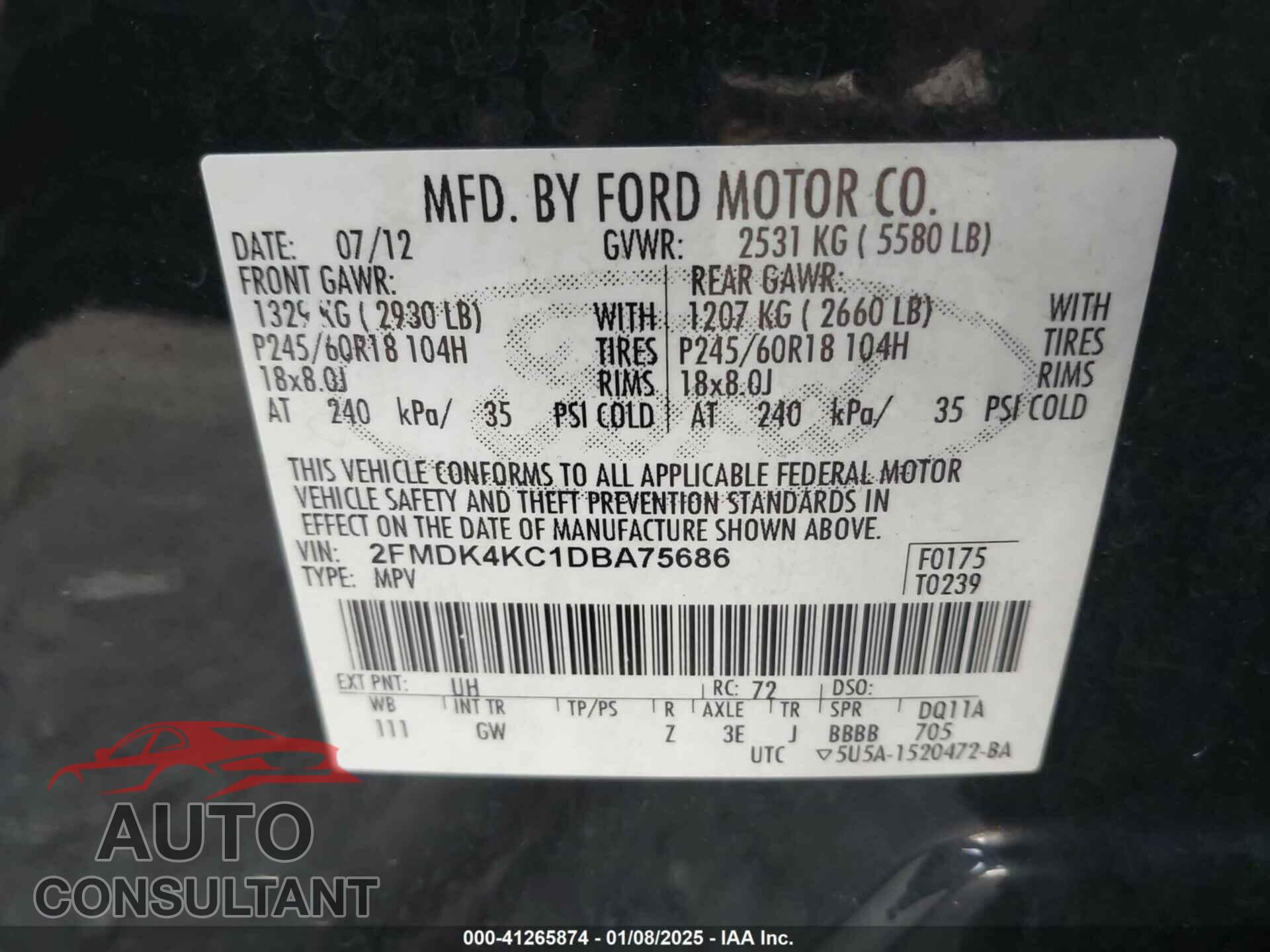 FORD EDGE 2013 - 2FMDK4KC1DBA75686