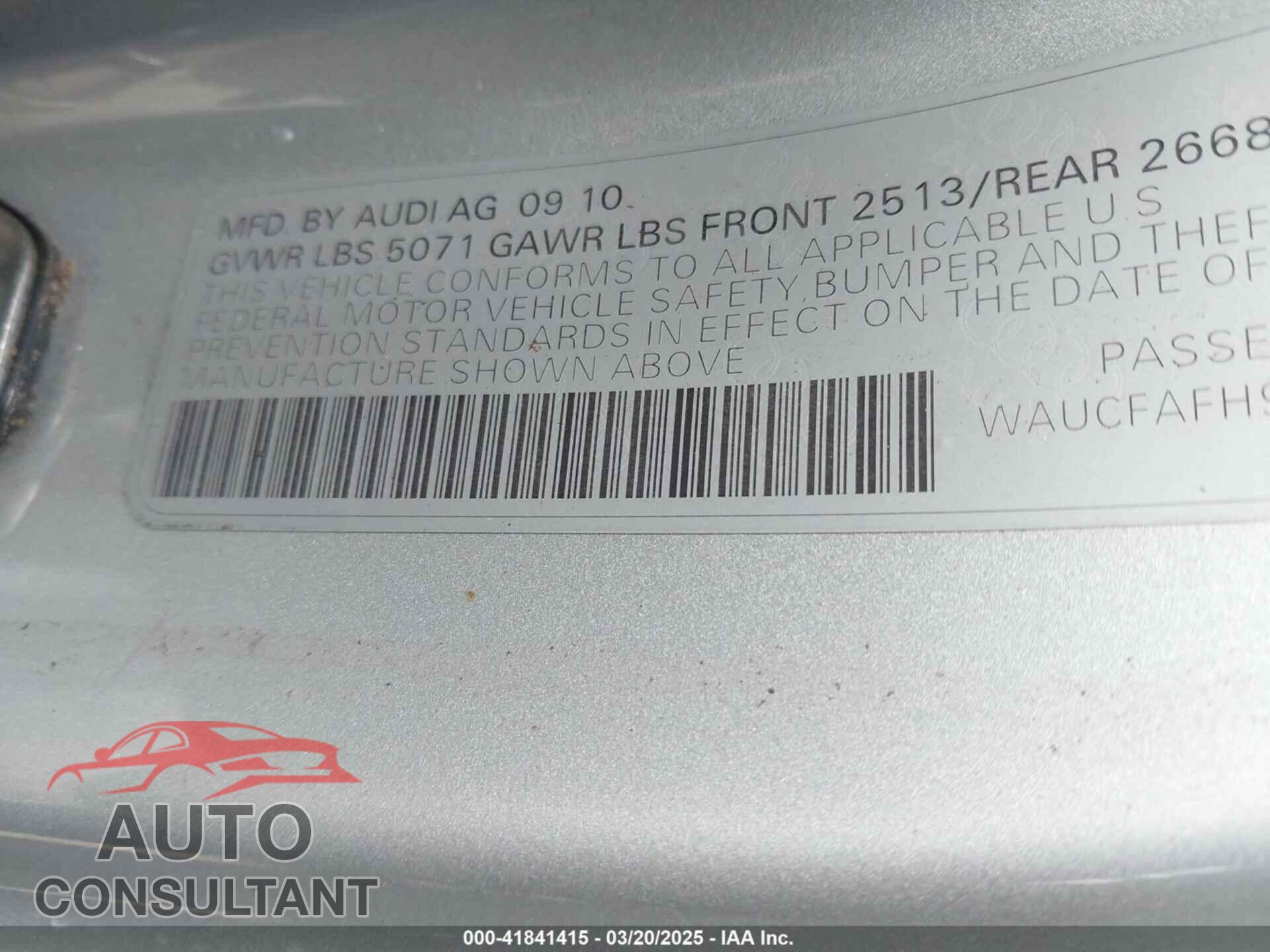AUDI A5 2011 - WAUCFAFH9BN005540