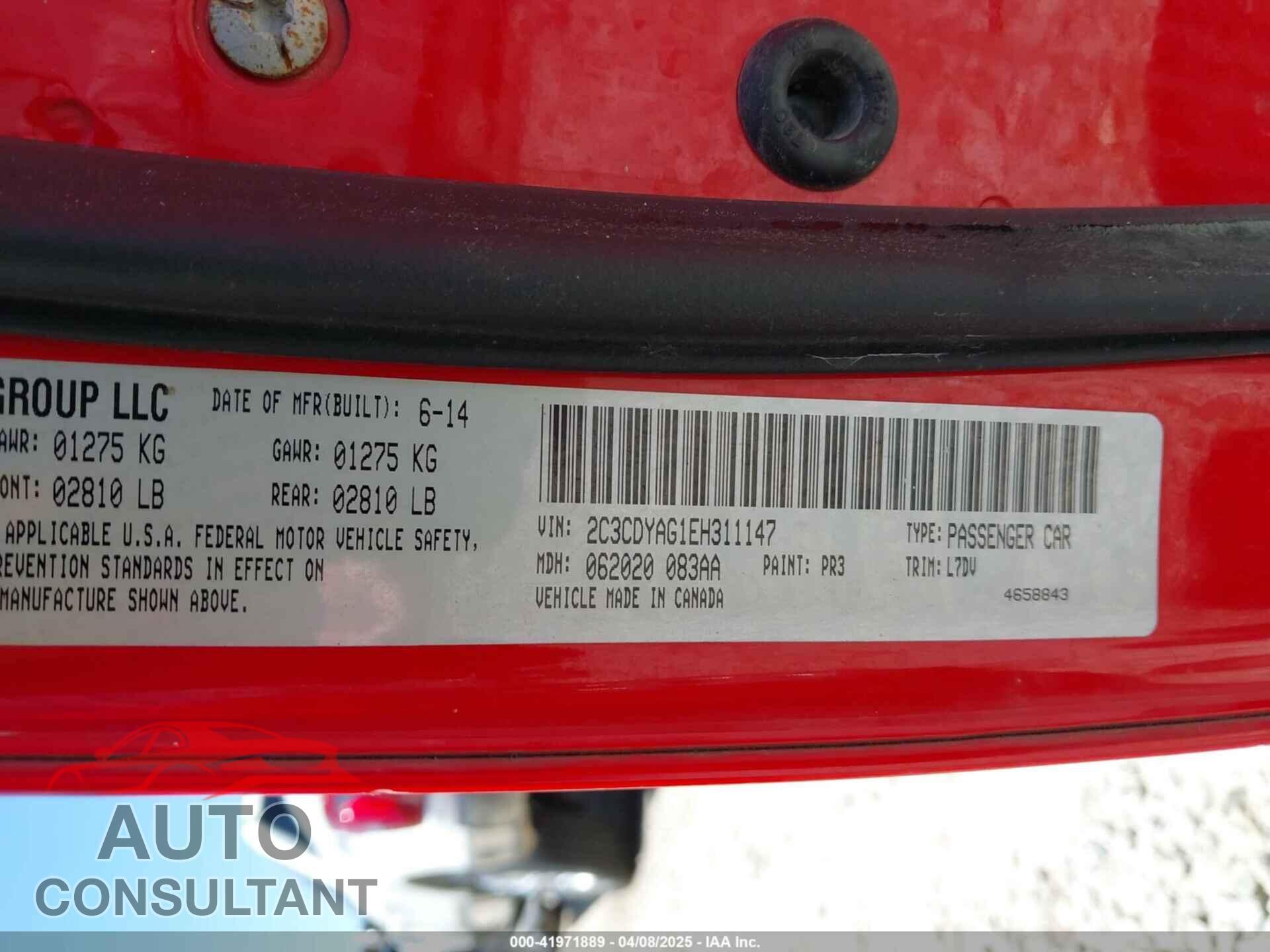 DODGE CHALLENGER 2014 - 2C3CDYAG1EH311147