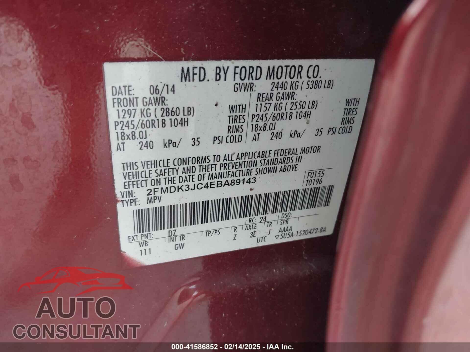 FORD EDGE 2014 - 2FMDK3JC4EBA89143