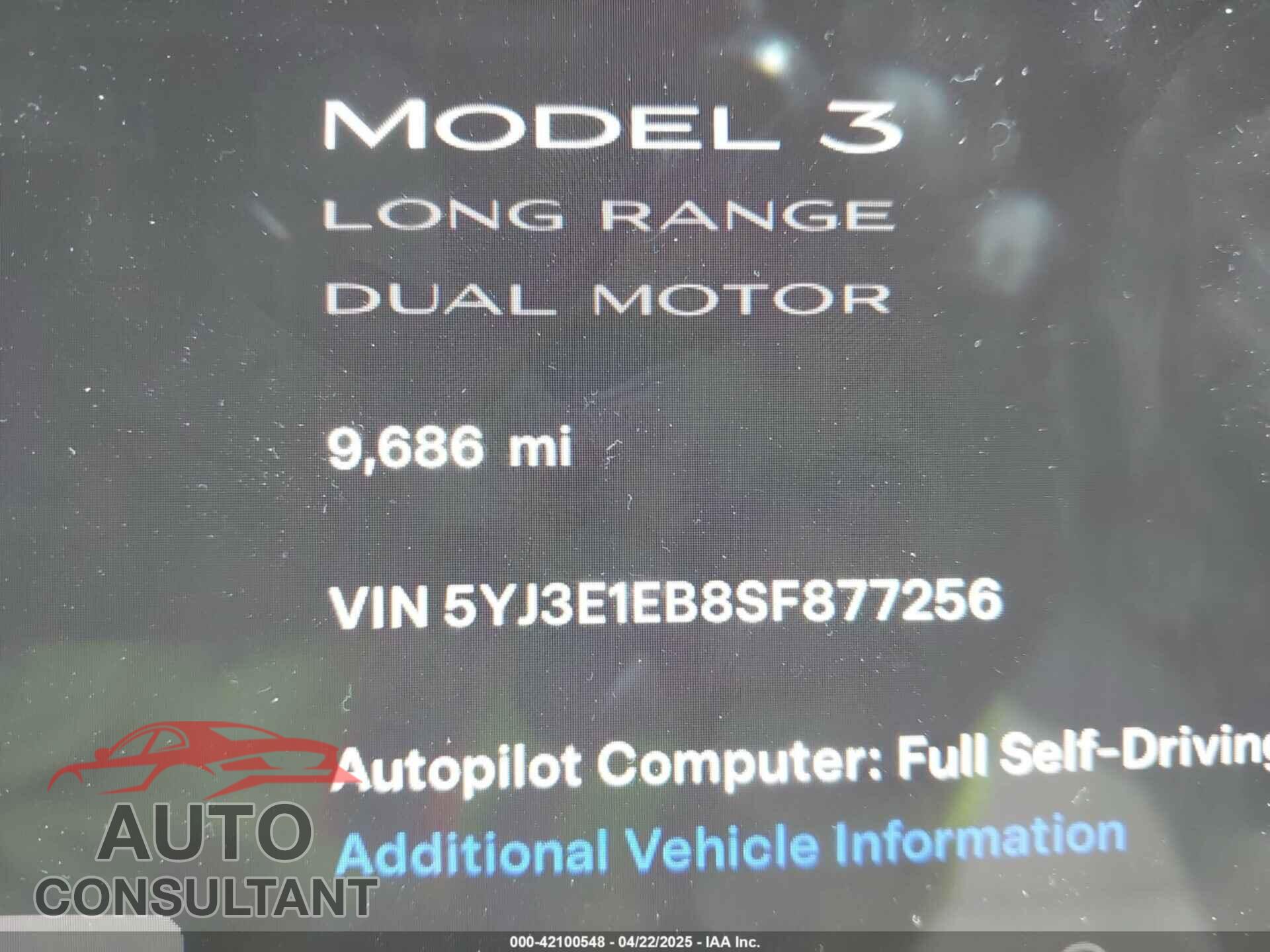 TESLA MODEL 3 2025 - 5YJ3E1EB8SF877256