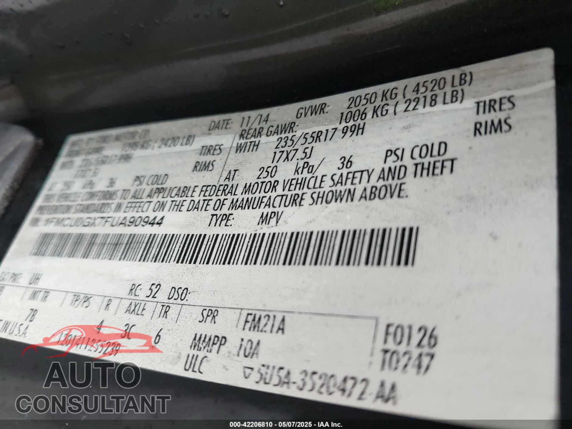 FORD ESCAPE 2015 - 1FMCU0GX7FUA90944