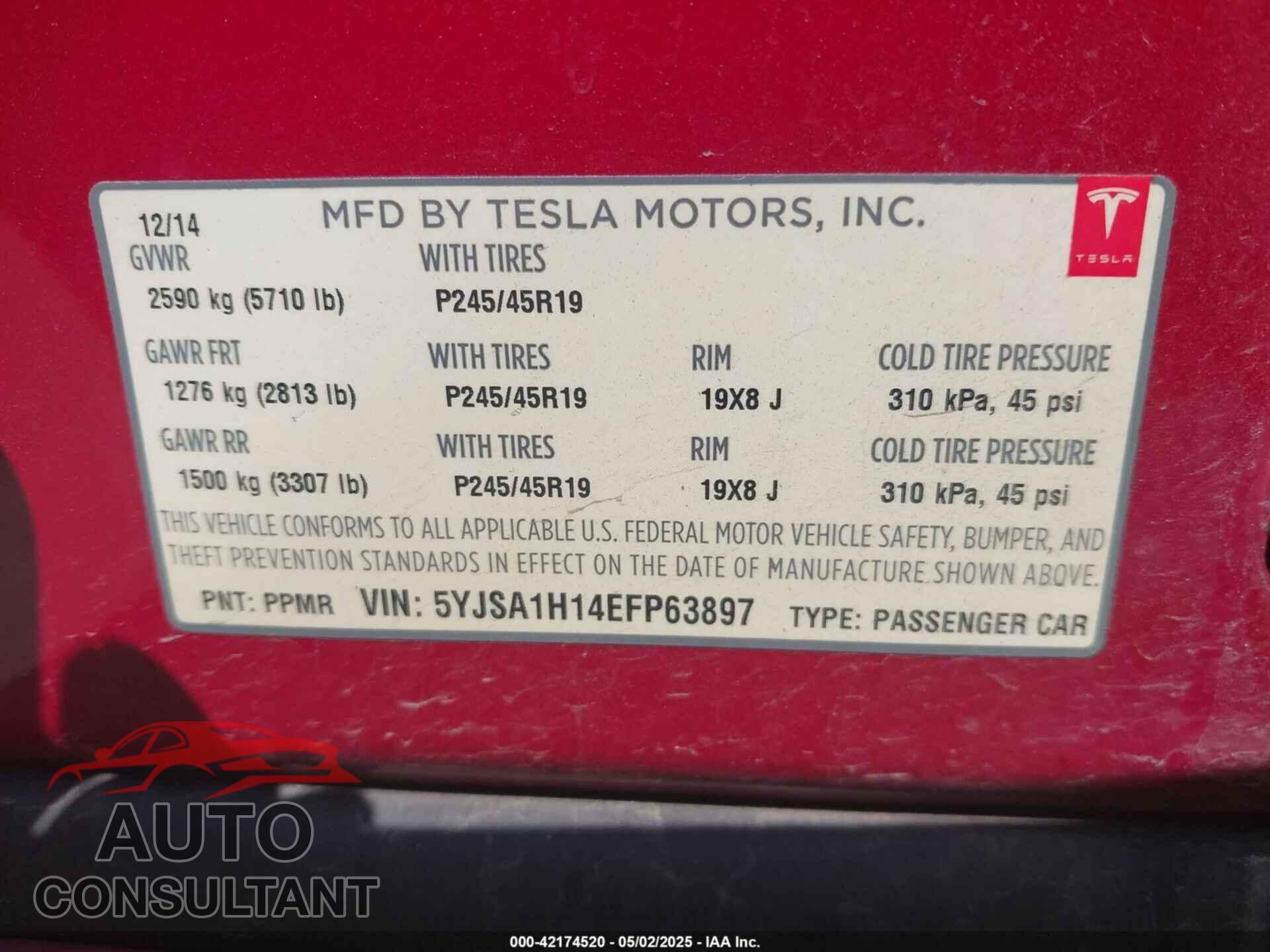 TESLA MODEL S 2014 - 5YJSA1H14EFP63897