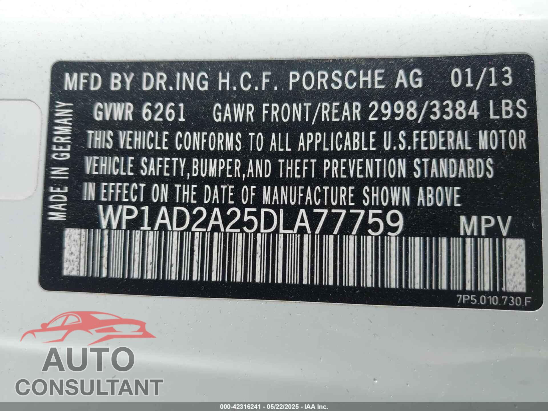 PORSCHE CAYENNE 2013 - WP1AD2A25DLA77759