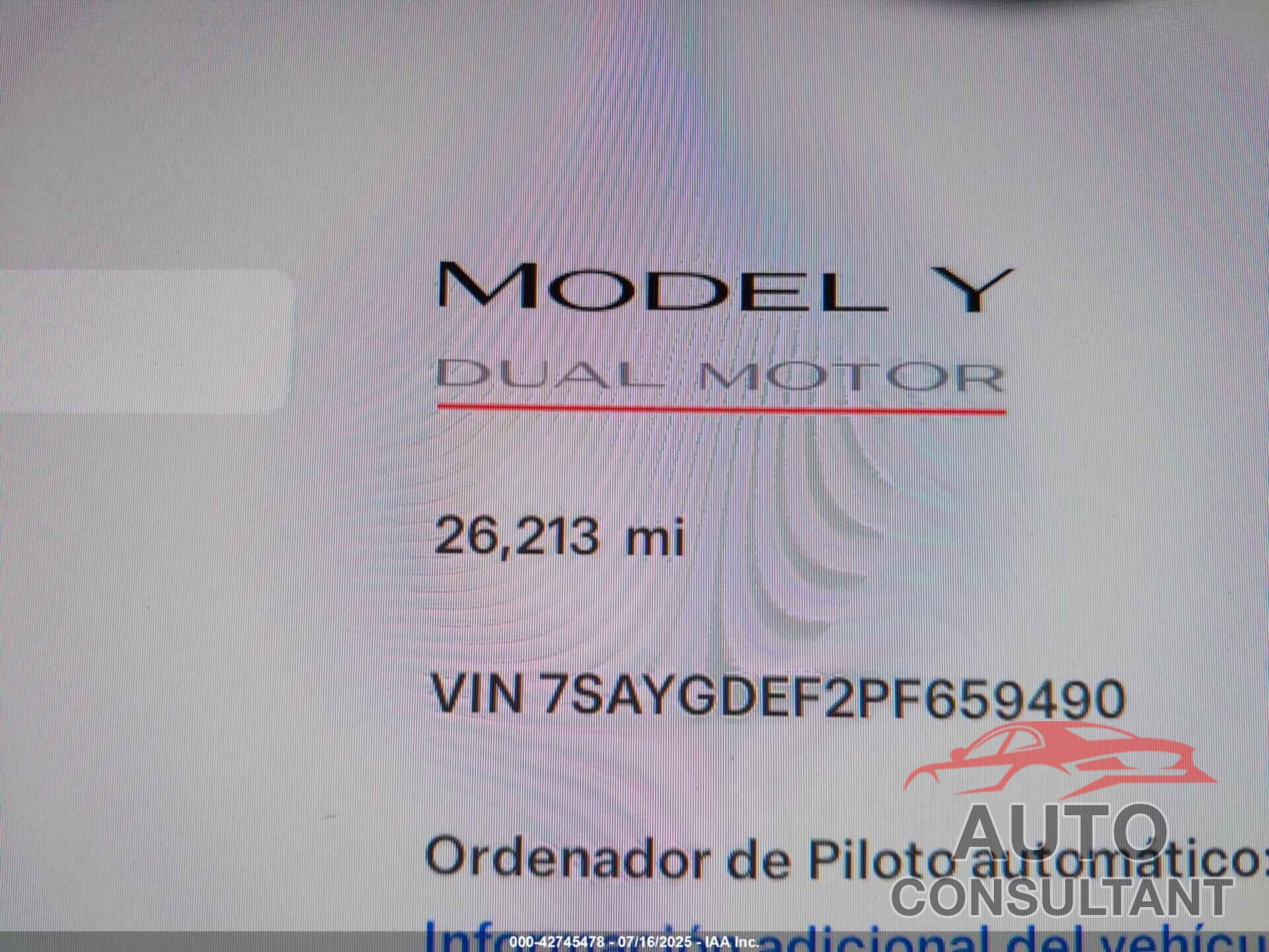 TESLA MODEL Y 2023 - 7SAYGDEF2PF659490