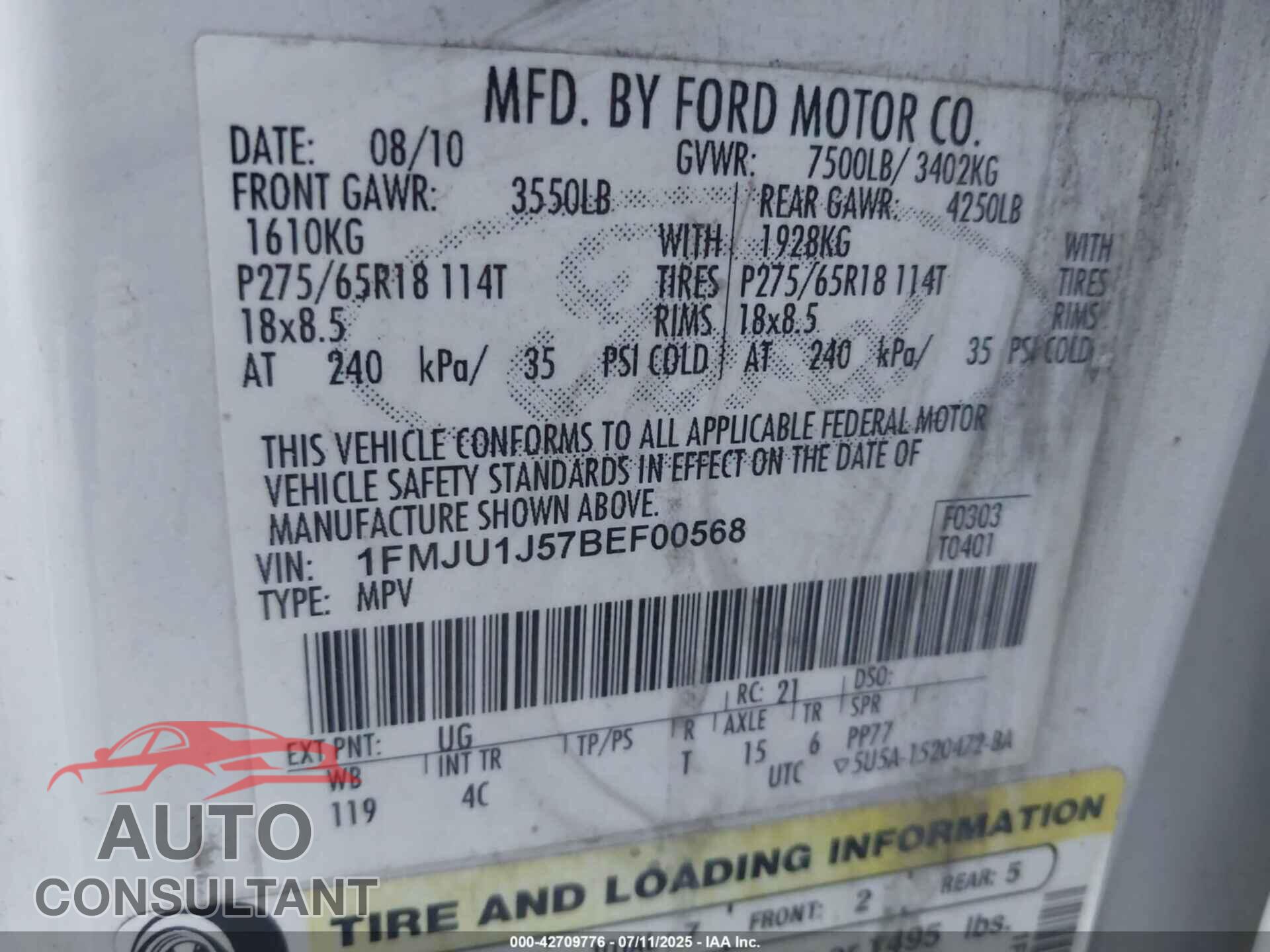 FORD EXPEDITION 2011 - 1FMJU1J57BEF00568