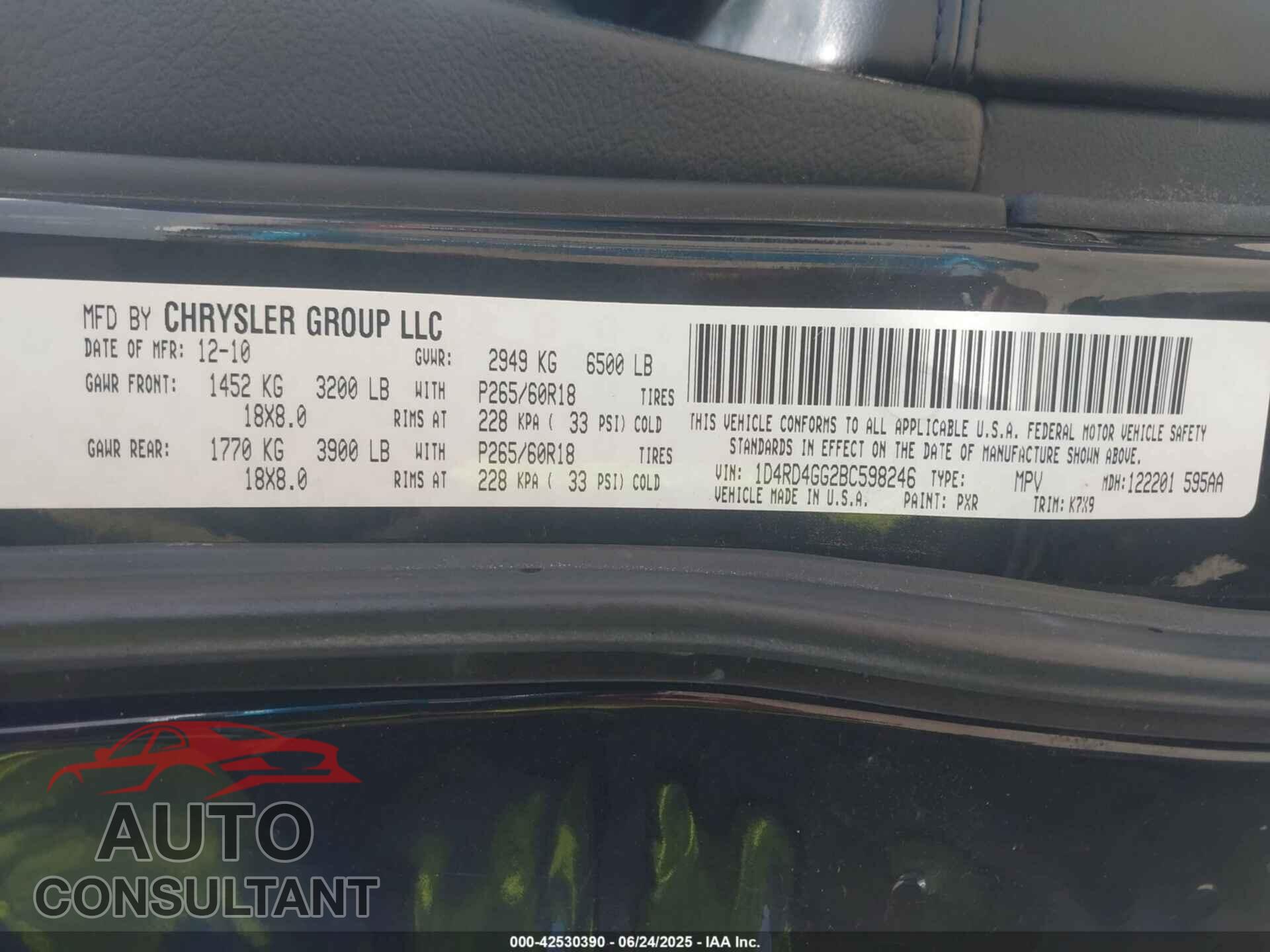 DODGE DURANGO 2011 - 1D4RD4GG2BC598246