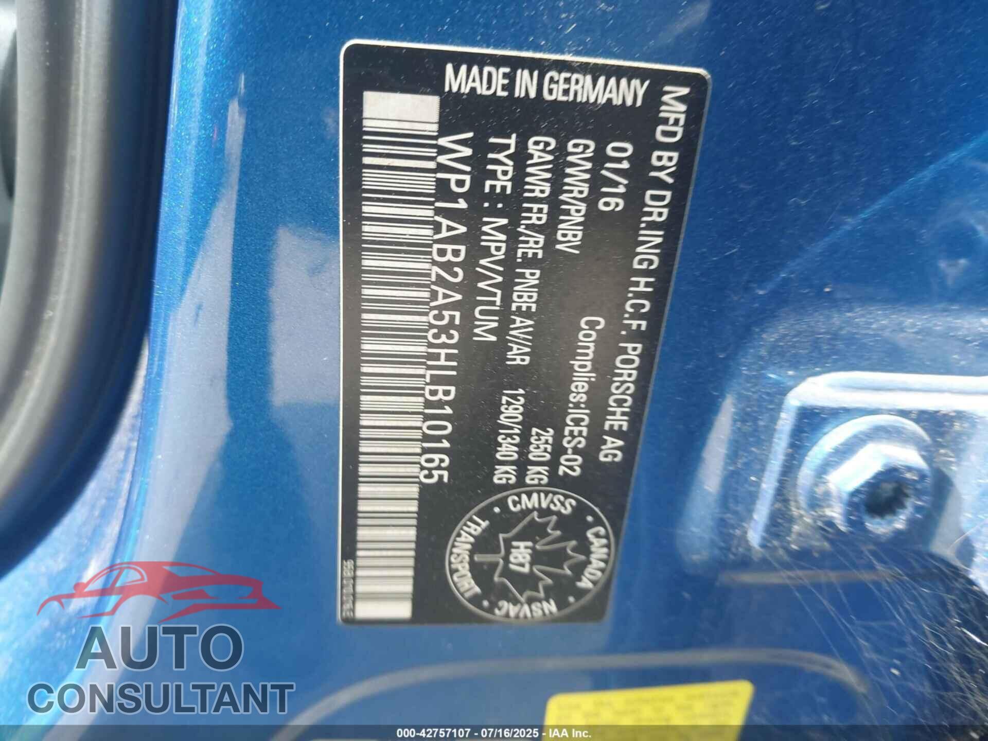 PORSCHE MACAN 2017 - WP1AB2A53HLB10165