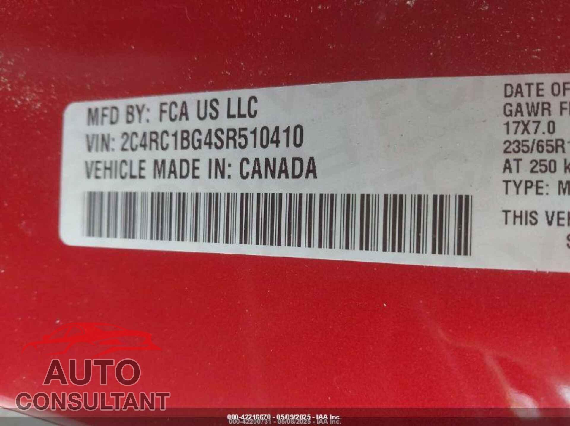 CHRYSLER PACIFICA 2025 - 2C4RC1BG4SR510410