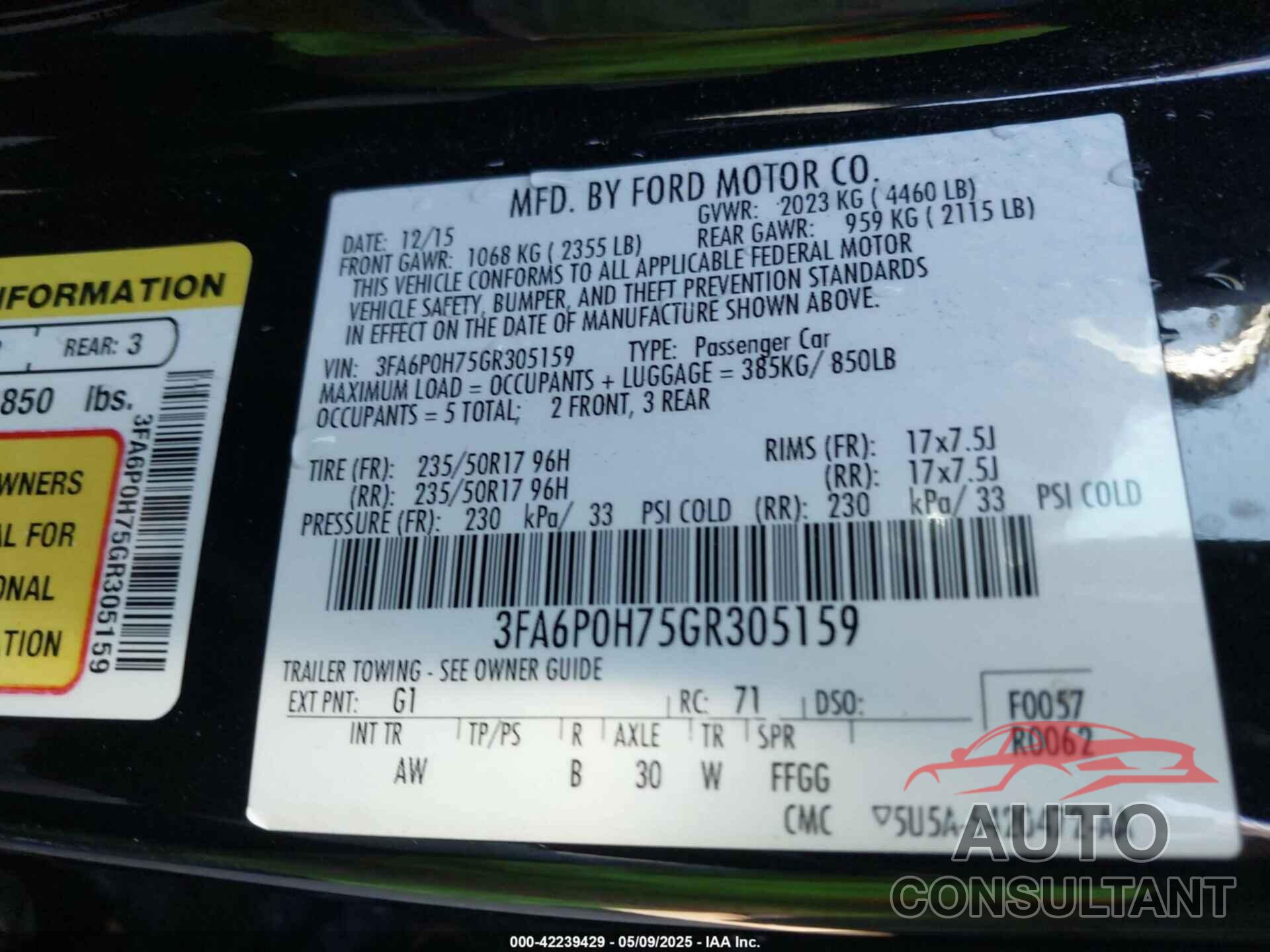 FORD FUSION 2016 - 3FA6P0H75GR305159