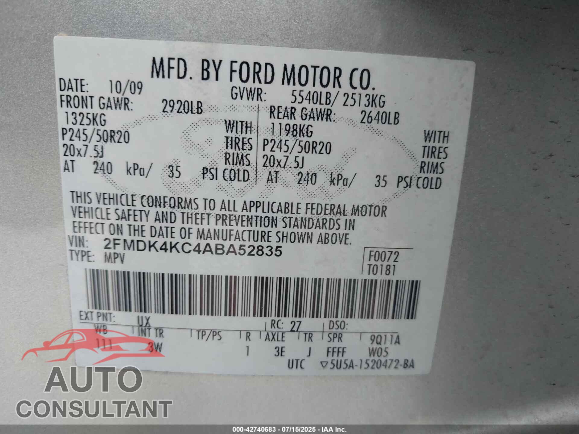 FORD EDGE 2010 - 2FMDK4KC4ABA52835