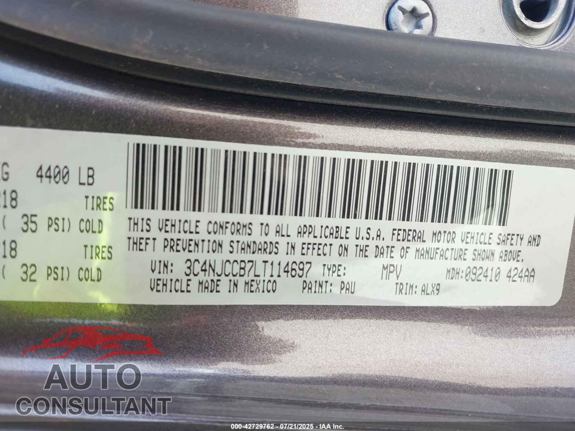 JEEP COMPASS 2020 - 3C4NJCCB7LT114697