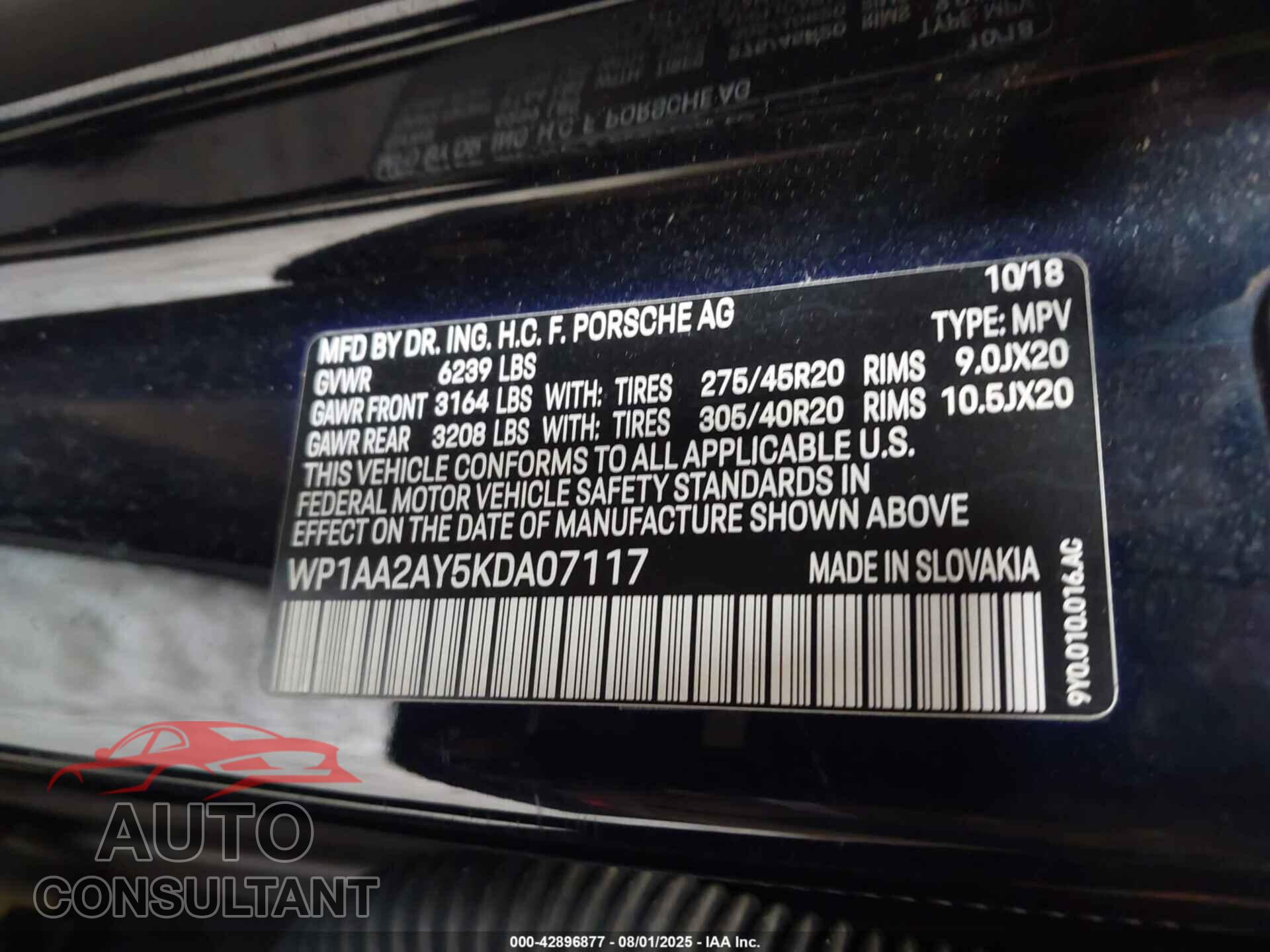 PORSCHE CAYENNE 2019 - WP1AA2AY5KDA07117