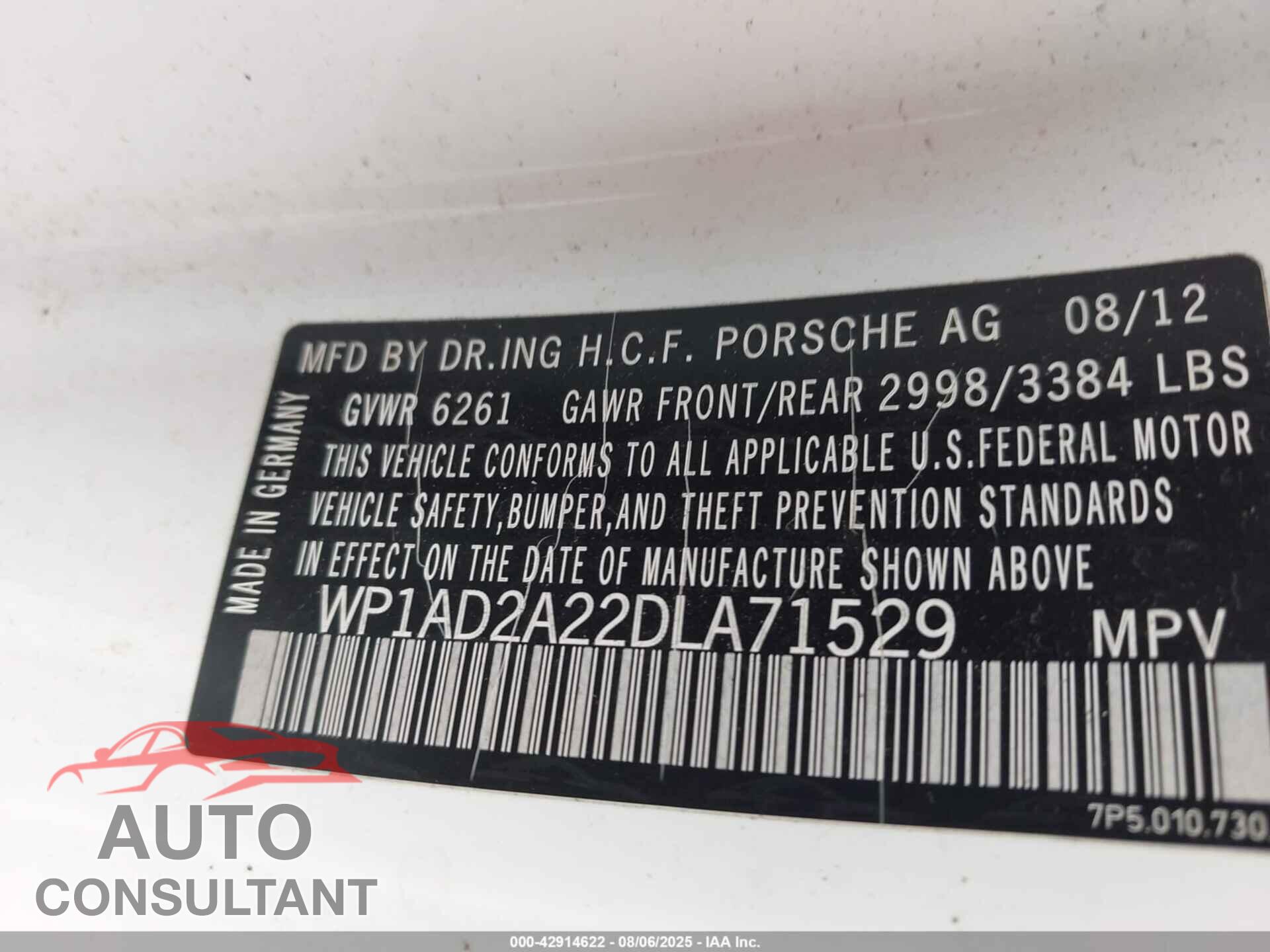 PORSCHE CAYENNE 2013 - WP1AD2A22DLA71529